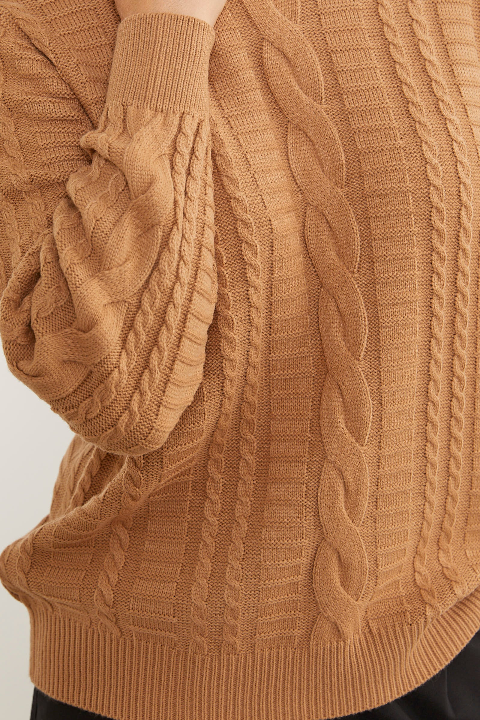 Saç Örgü Sıfır Yaka Triko Kazak - Kamel (5) Sementa
