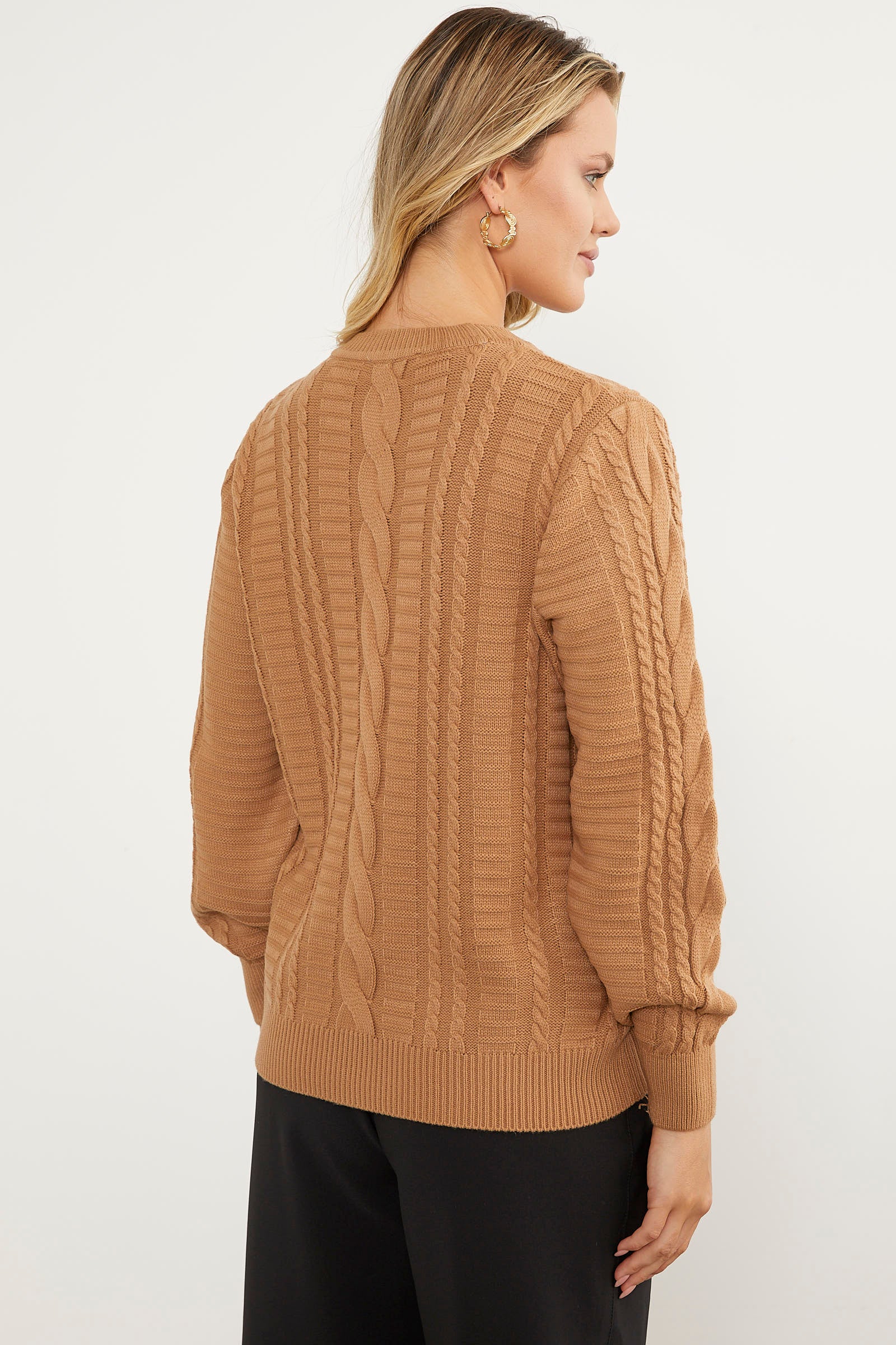 Saç Örgü Sıfır Yaka Triko Kazak - Kamel (6) Sementa