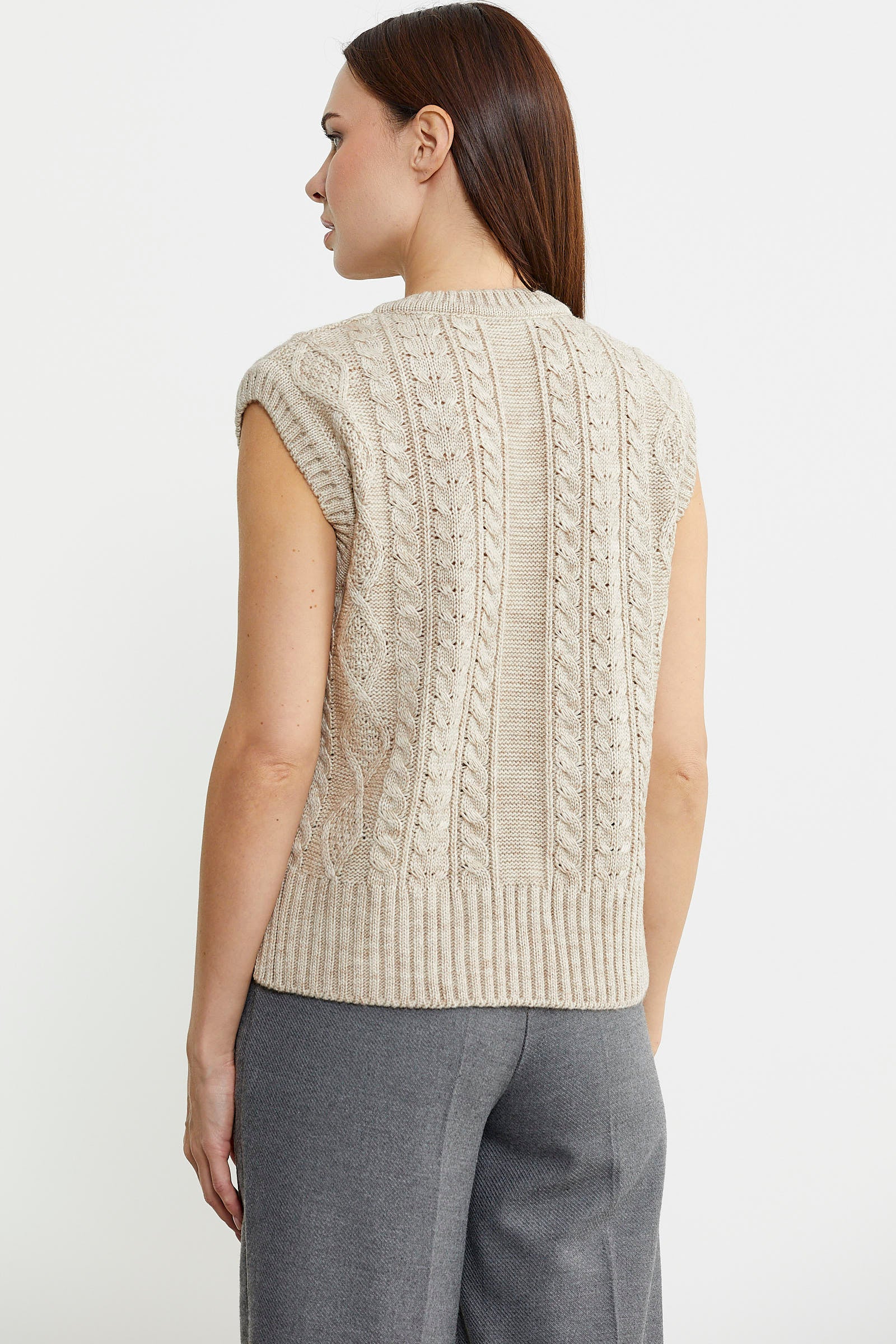 Saç Örgülü Arkası Uzun Yünlü Triko Süveter - Bej - Sementa