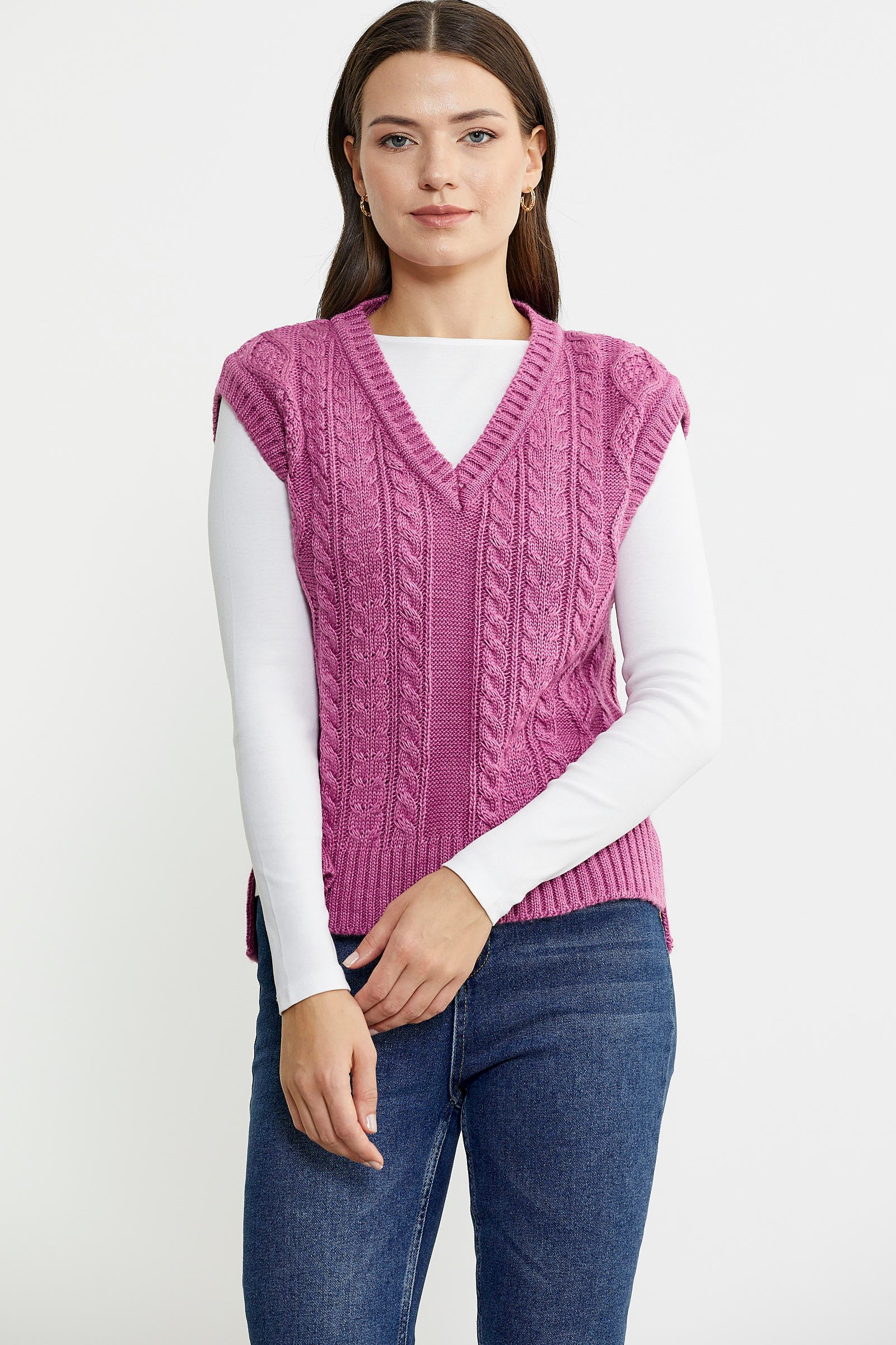 Saç Örgülü Arkası Uzun Yünlü Triko Süveter - Gül - Sementa