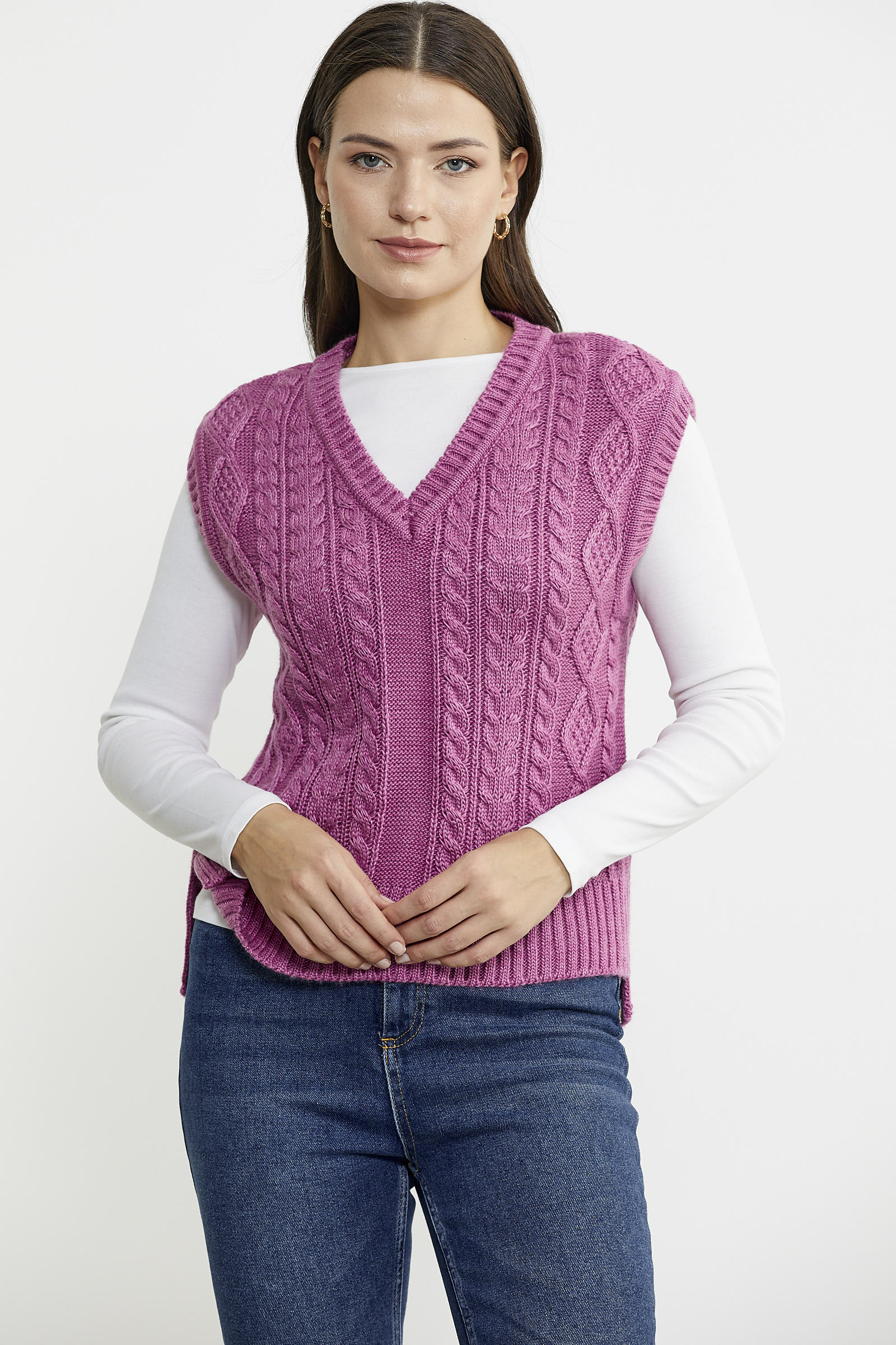 Saç Örgülü Arkası Uzun Yünlü Triko Süveter - Gül - Sementa