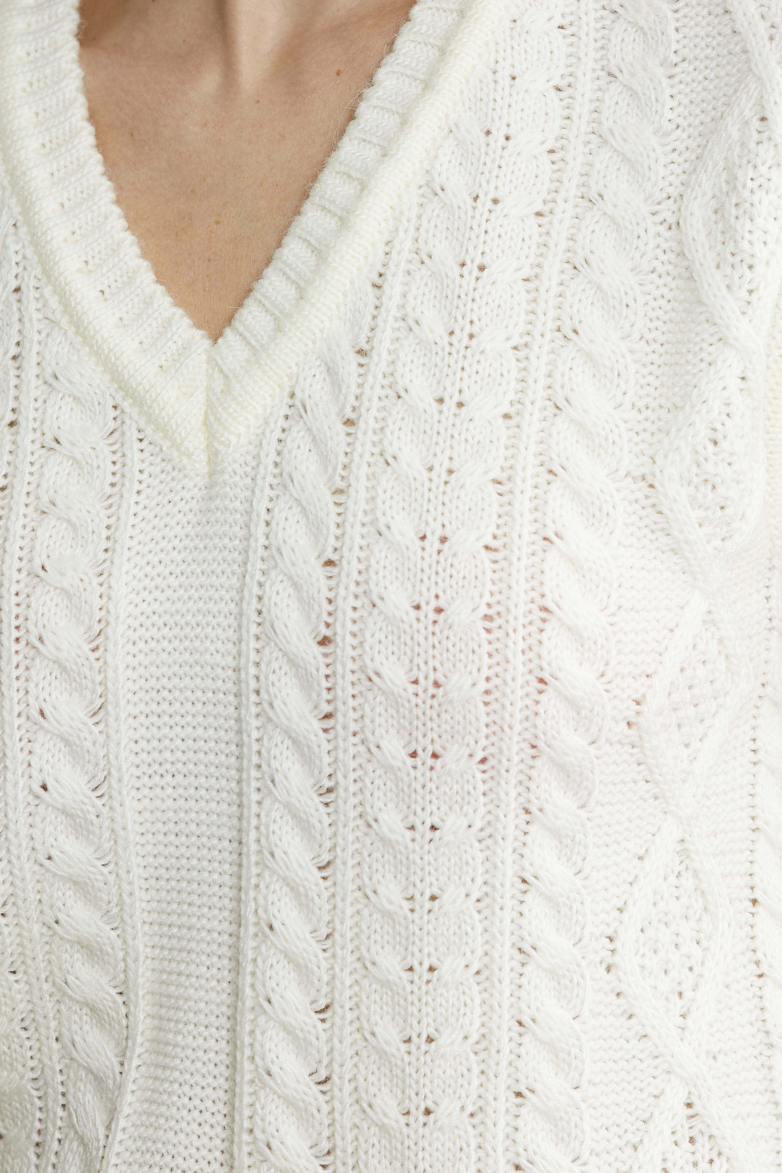 Saç Örgülü Arkası Uzun Yünlü Triko Süveter - Kemik - Sementa