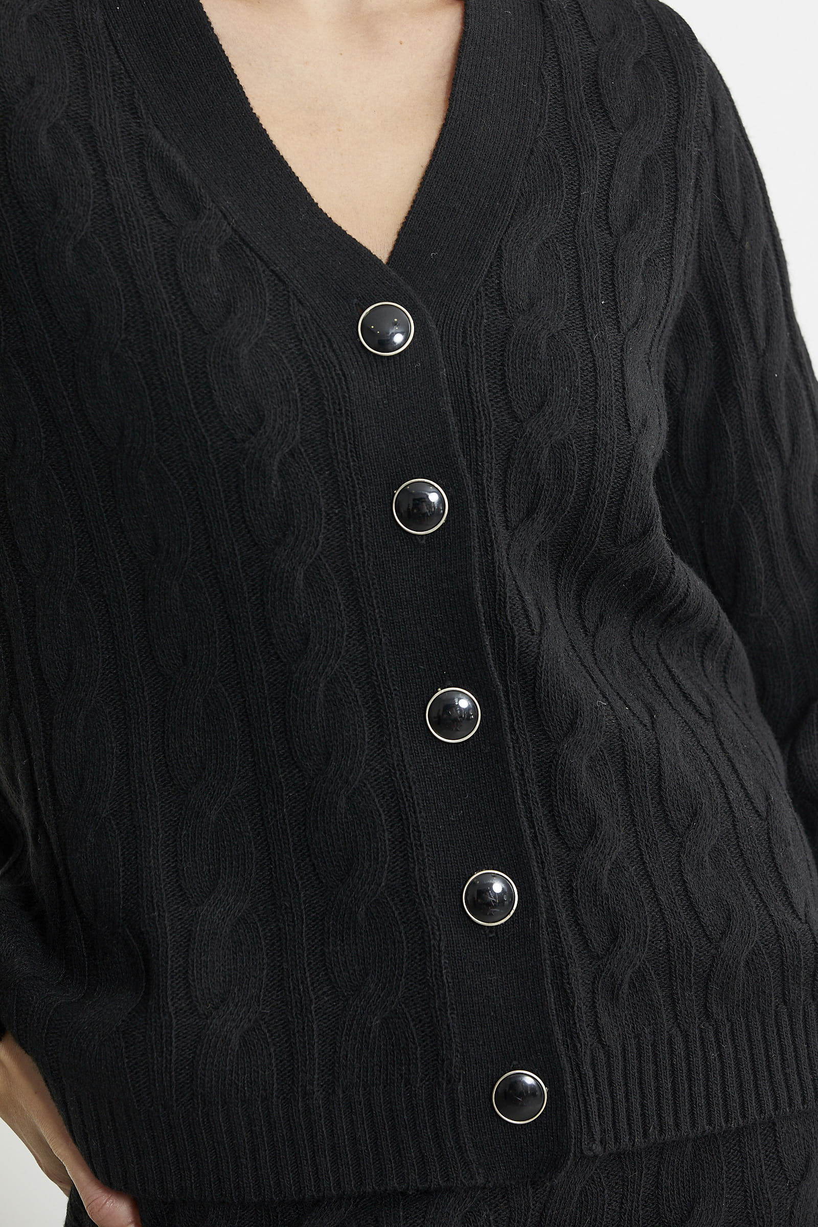 Saç Örgüsü Motifli Etekli Yünlü Triko Takım - Siyah - Sementa