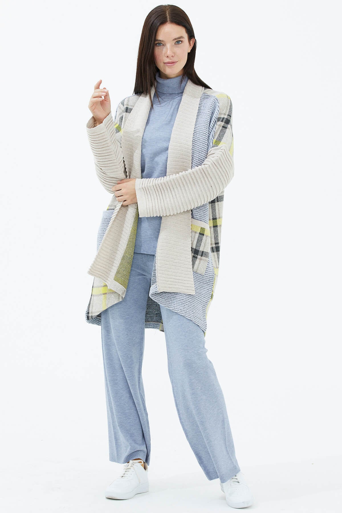 Şal Yaka Cepli Triko Hırka - Bej (3) Sementa