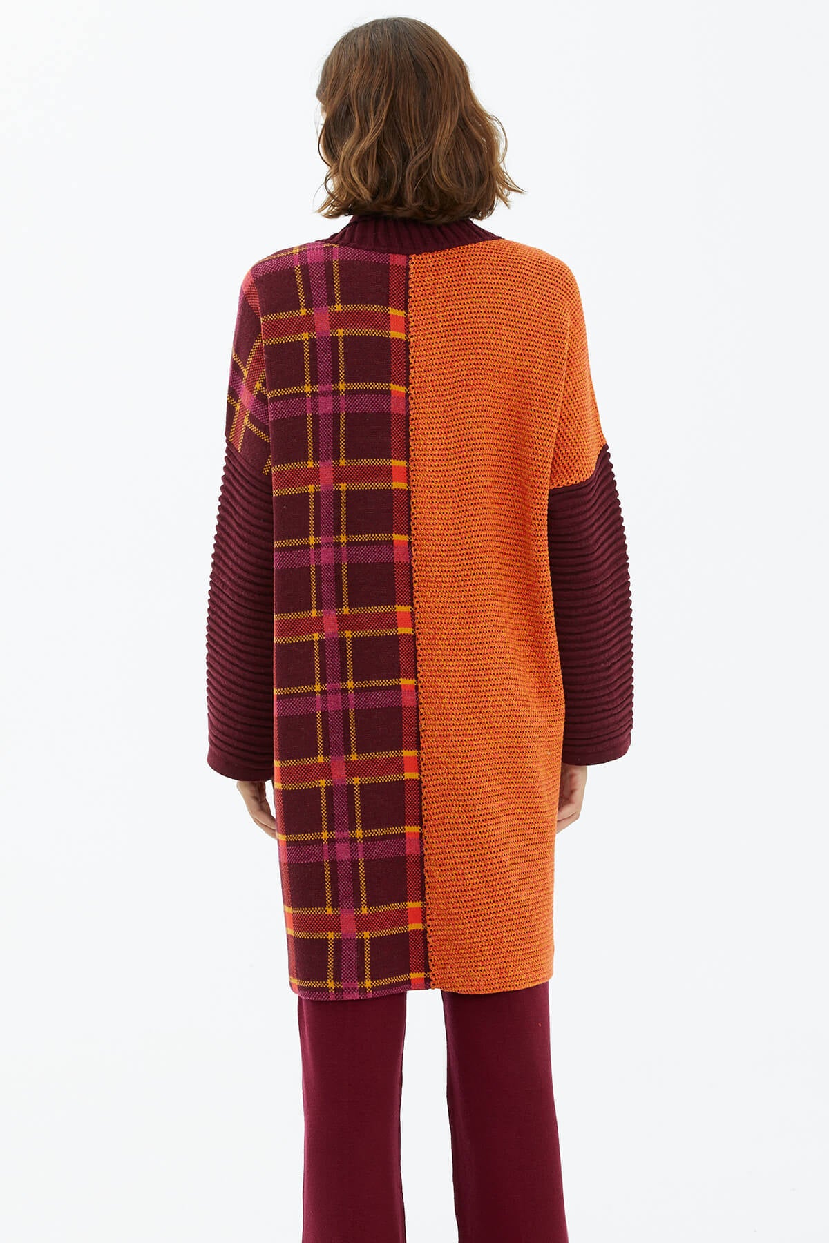 Şal Yaka Cepli Triko Hırka - Bordo (5) Sementa