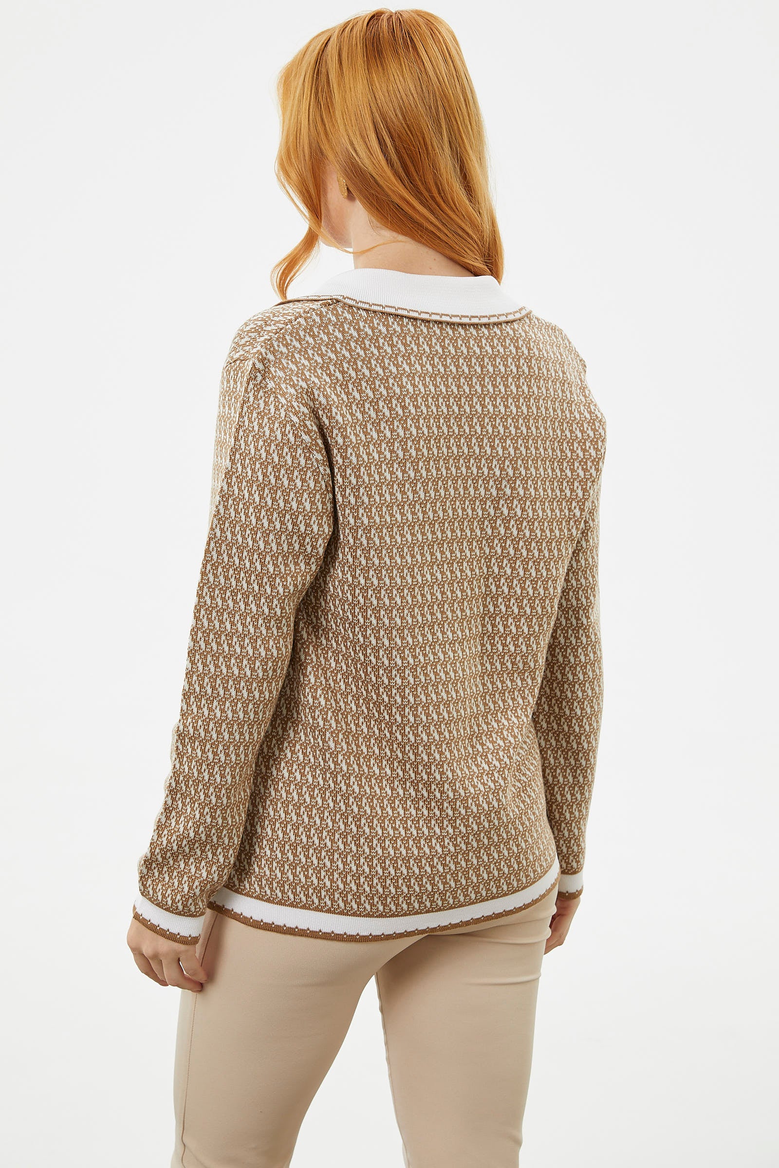 Şal Yaka Çift Renk Triko Ceket - Kamel (5) Sementa