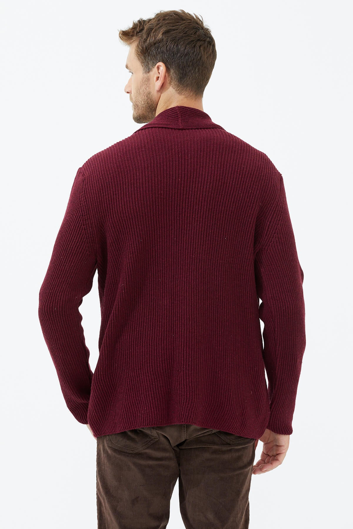 Şal Yaka Düğmeli Triko Hırka - Bordo (4) Sementa