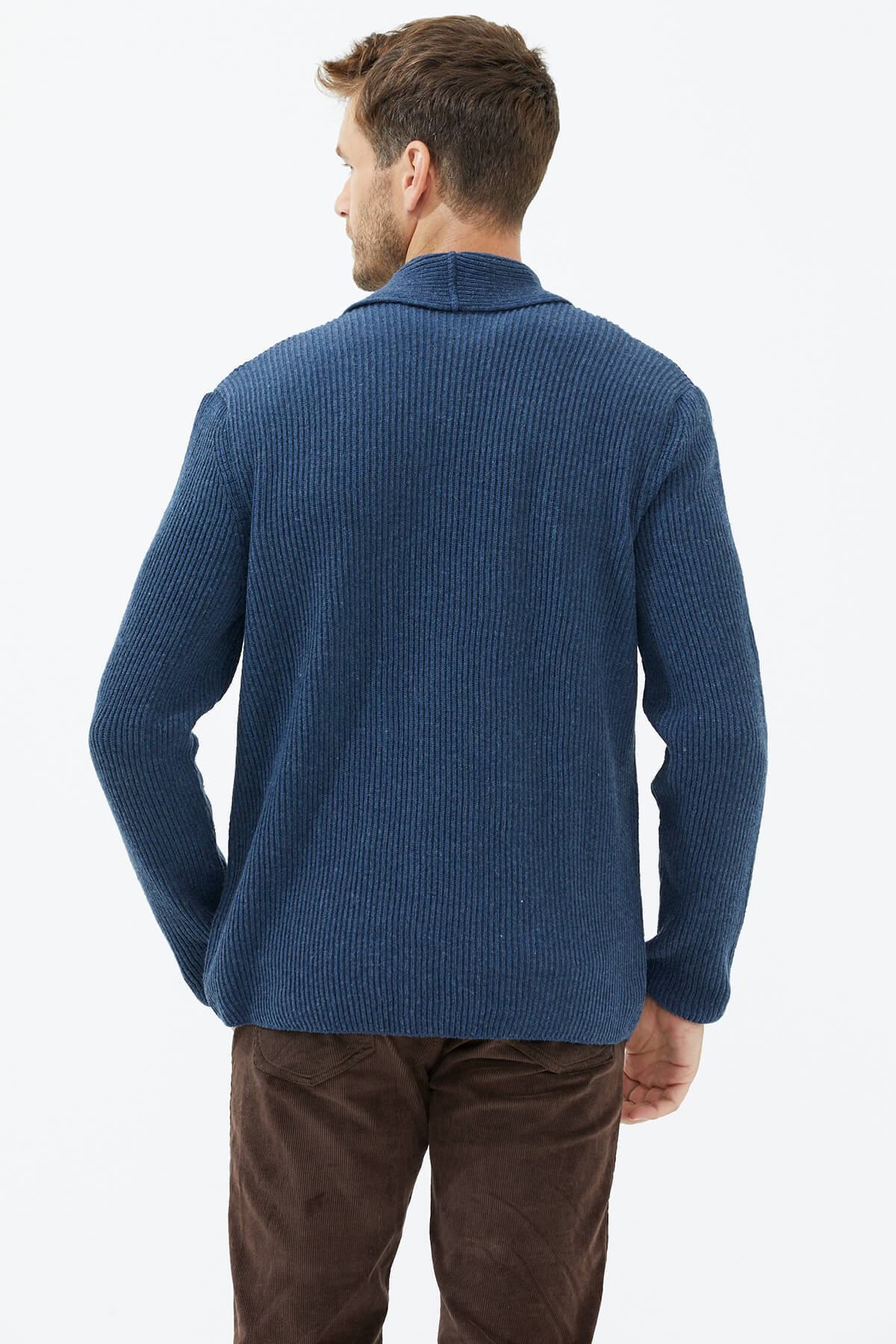 Şal Yaka Düğmeli Triko Hırka - Indigo (5) Sementa