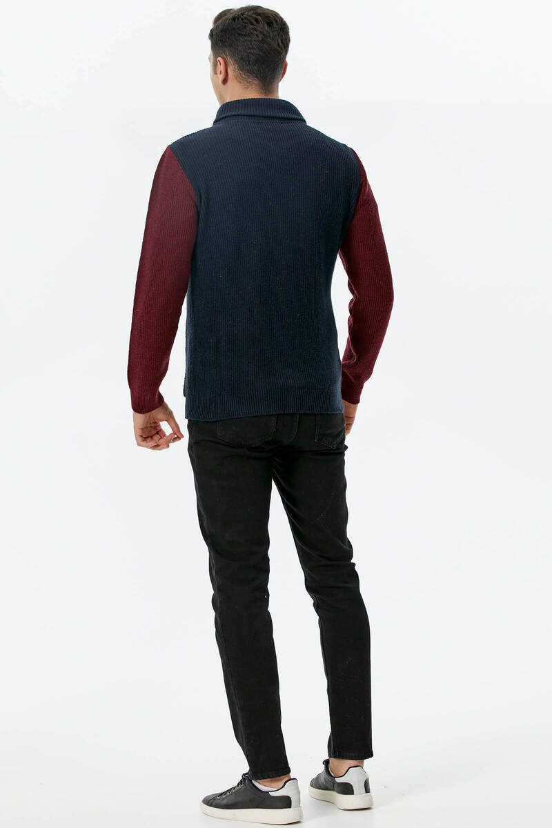 Şal Yaka Düğmeli Triko Hırka - Lacivert - Bordo (4) Sementa