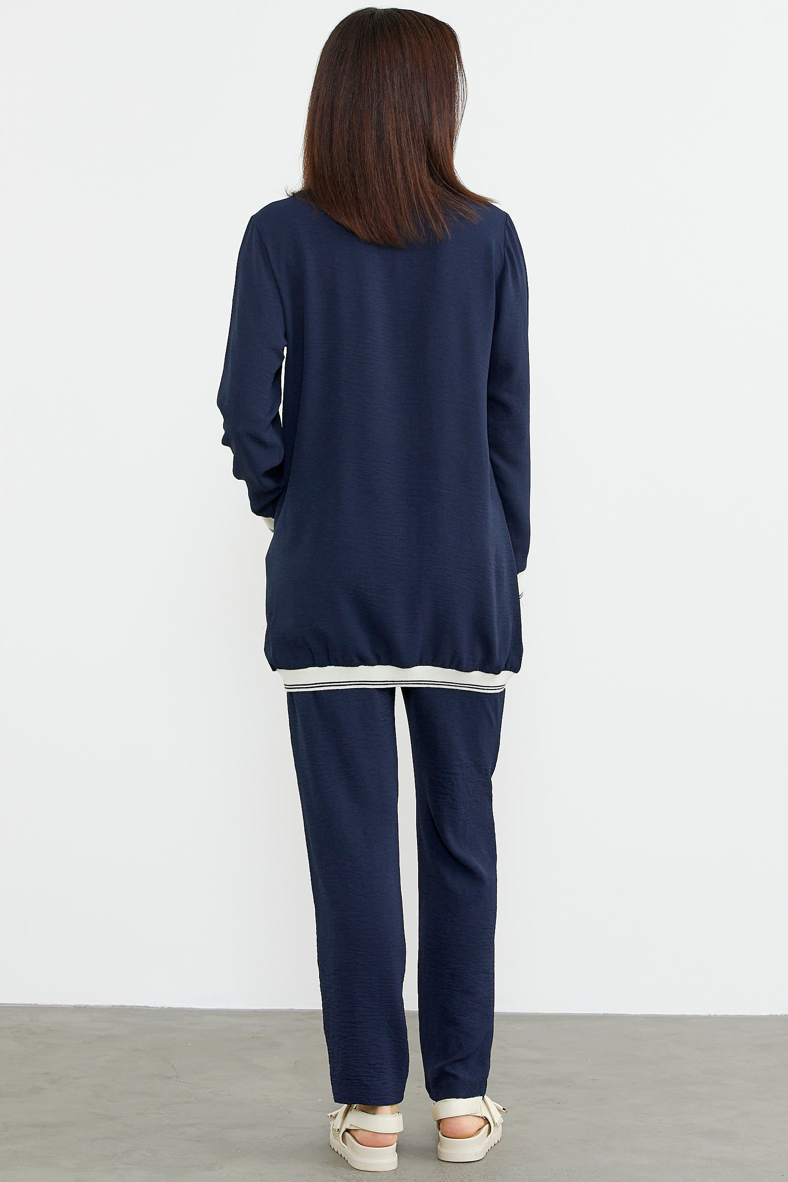 Şal Yaka Fermuarlı Krep Takım - Lacivert (6) Sementa