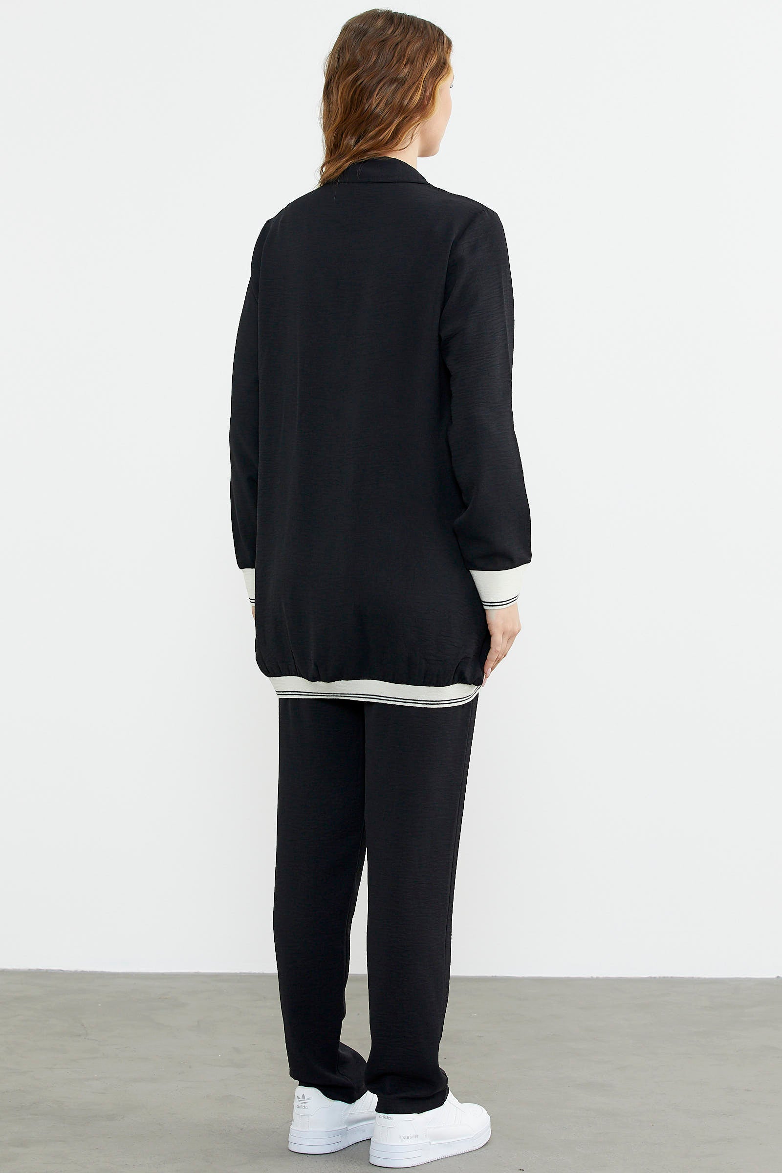 Şal Yaka Fermuarlı Krep Takım - Siyah (7) Sementa