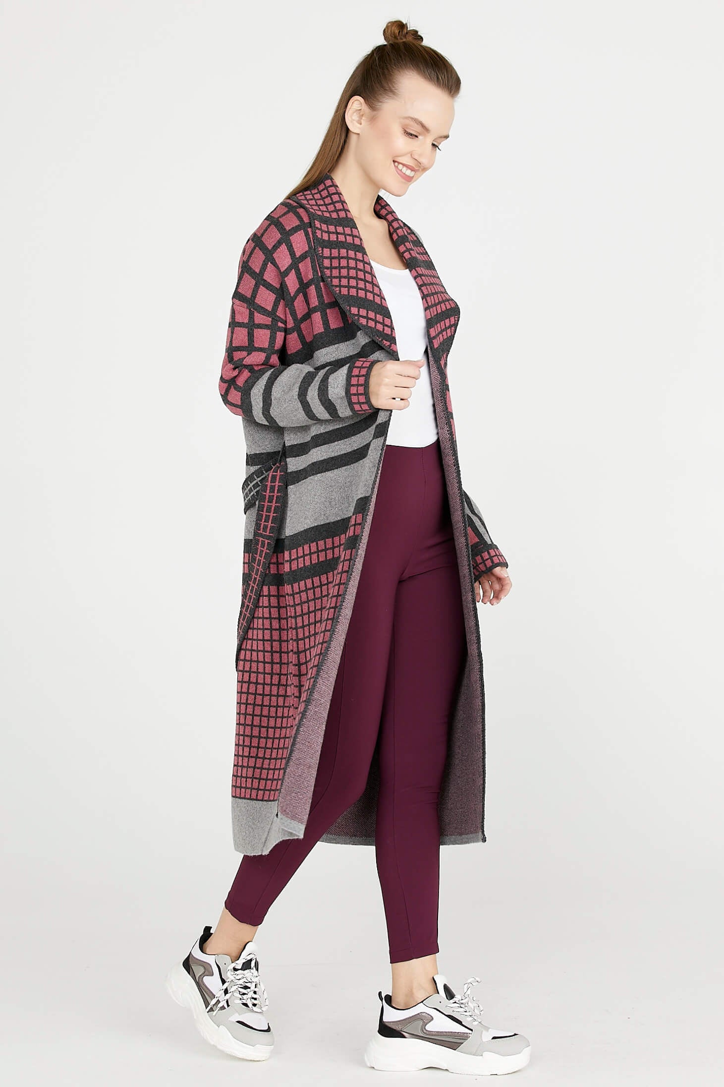 Şal Yaka Kuşaklı Uzun Triko Hırka - Orta Gri (3) Sementa