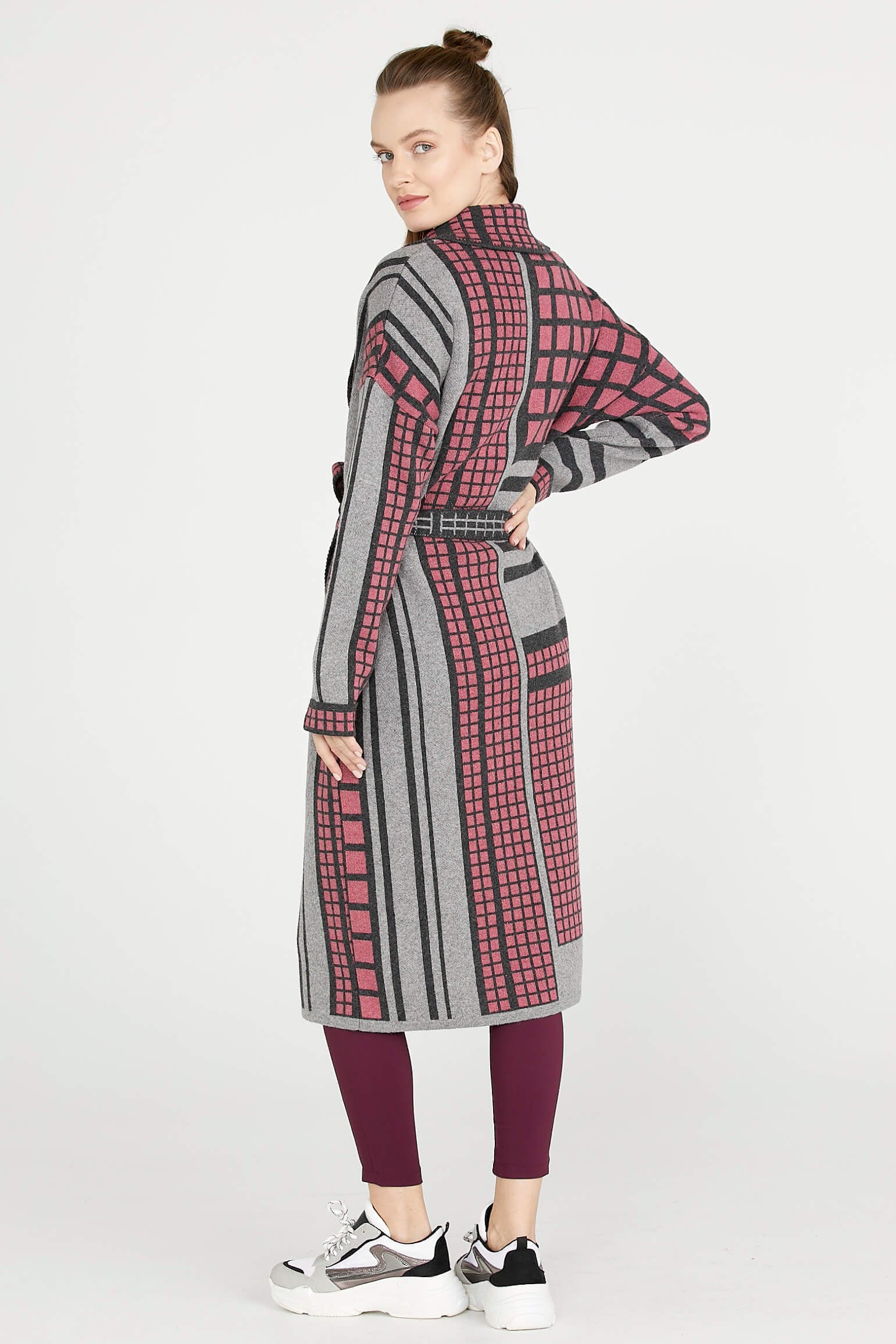 Şal Yaka Kuşaklı Uzun Triko Hırka - Orta Gri (4) Sementa