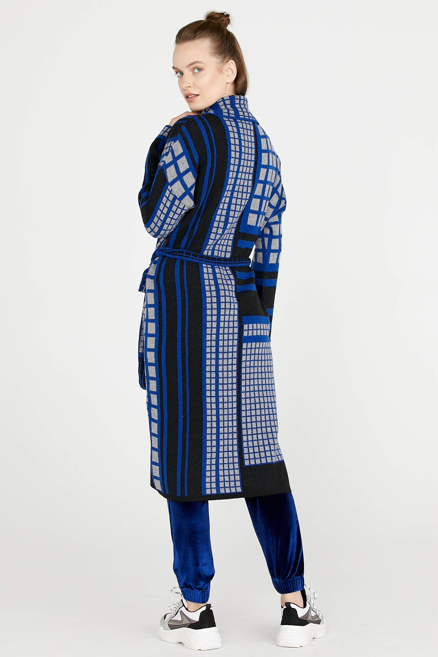 Şal Yaka Kuşaklı Uzun Triko Hırka - Siyah (5) Sementa