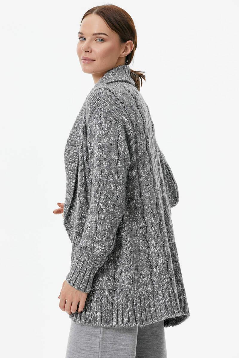 Şal Yaka Saç Örgülü Kırçıllı Triko Hırka - Gri (5) Sementa