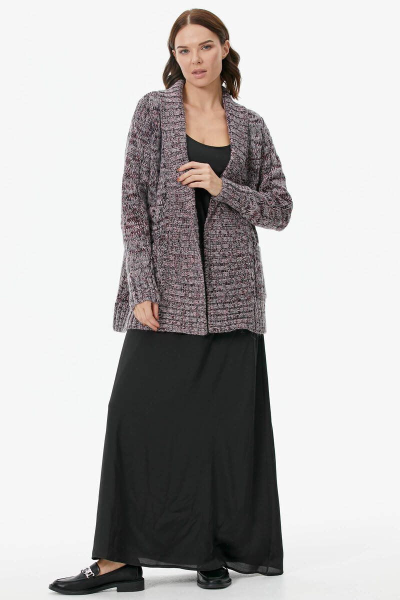 Şal Yaka Saç Örgülü Kırçıllı Triko Hırka - Gül (4) Sementa