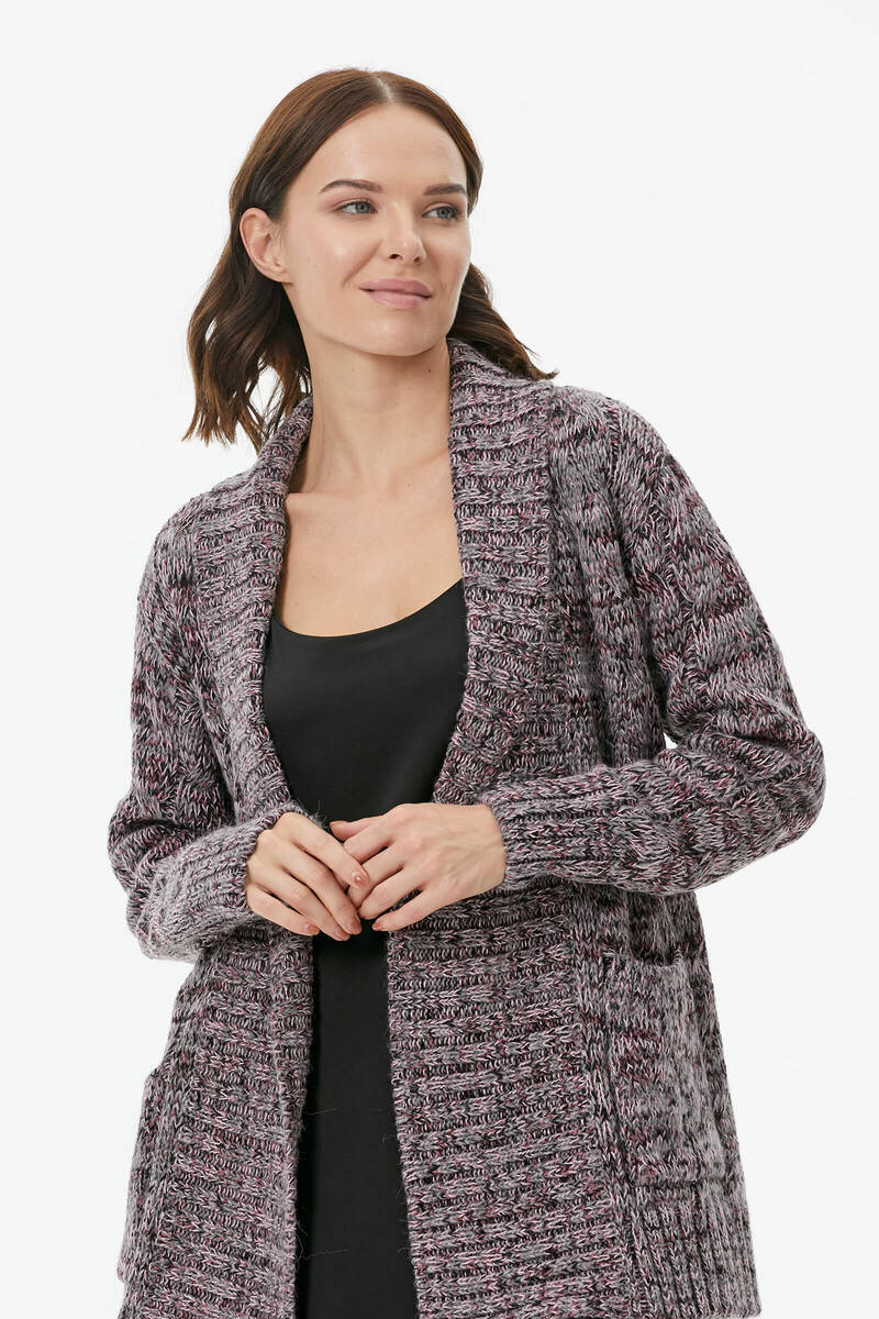 Şal Yaka Saç Örgülü Kırçıllı Triko Hırka - Gül (5) Sementa