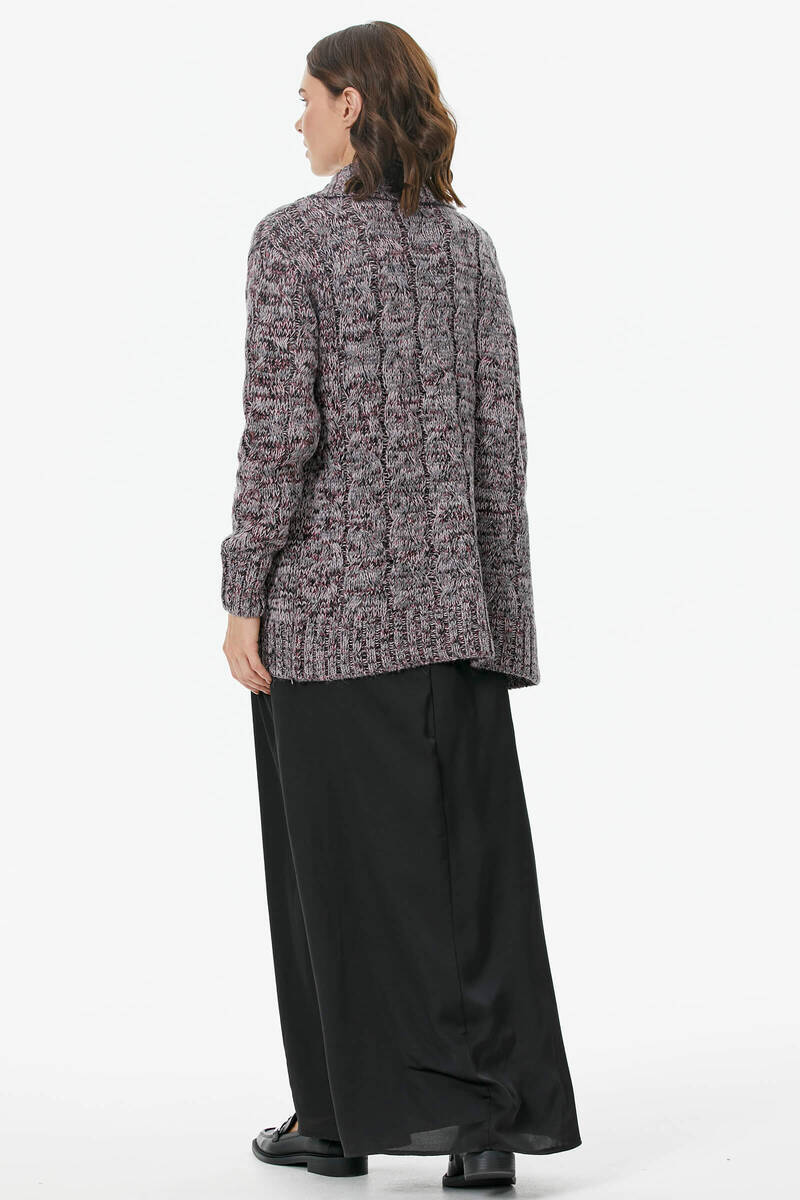 Şal Yaka Saç Örgülü Kırçıllı Triko Hırka - Gül (6) Sementa