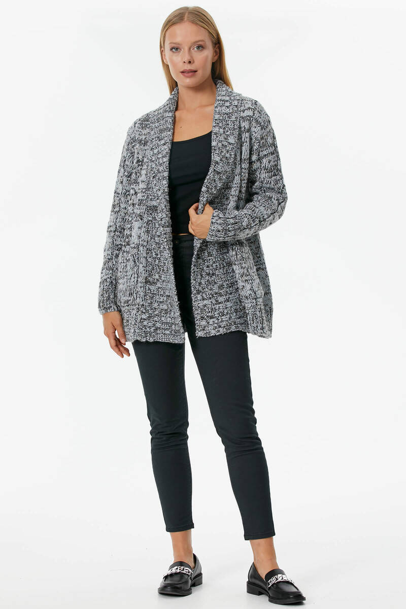 Şal Yaka Saç Örgülü Kırçıllı Triko Hırka - Mavi (2) Sementa