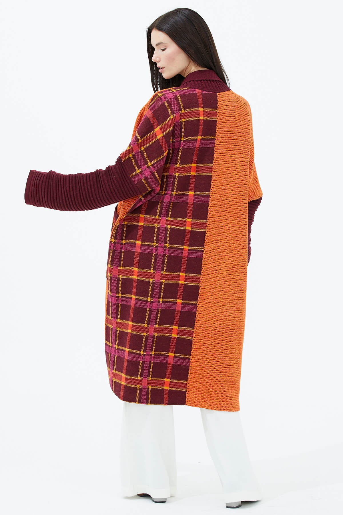 Şal Yaka Uzun Triko Hırka - Bordo (4) Sementa