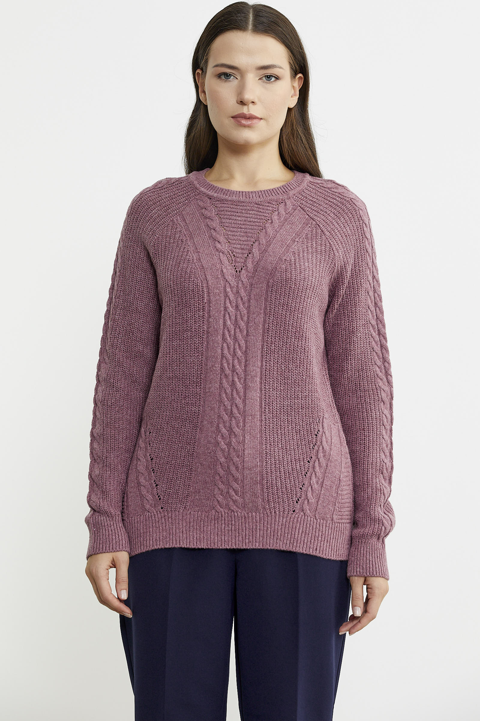 Salaş Motifli Yünlü Triko Kazak - Gül - Sementa