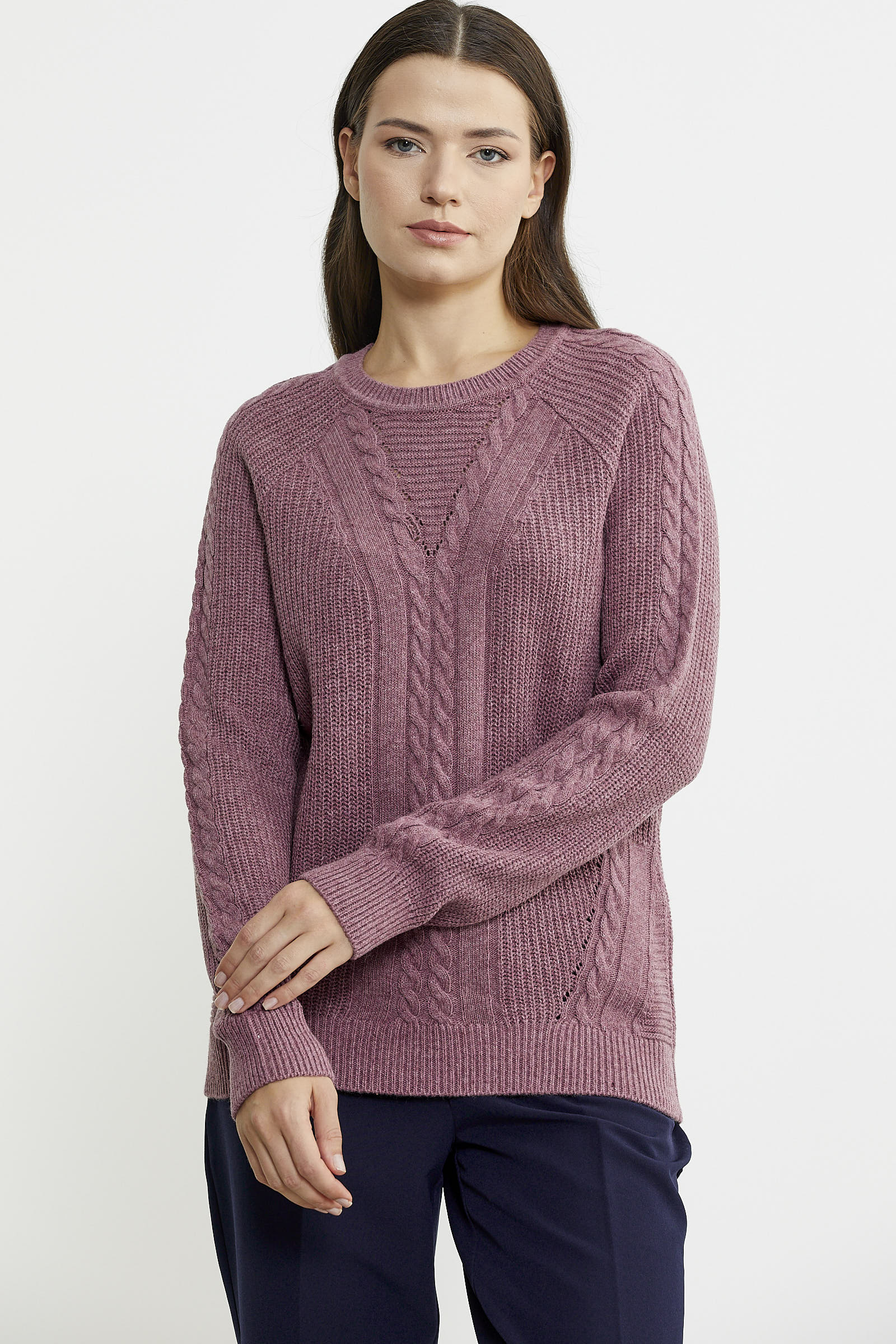 Salaş Motifli Yünlü Triko Kazak - Gül - Sementa