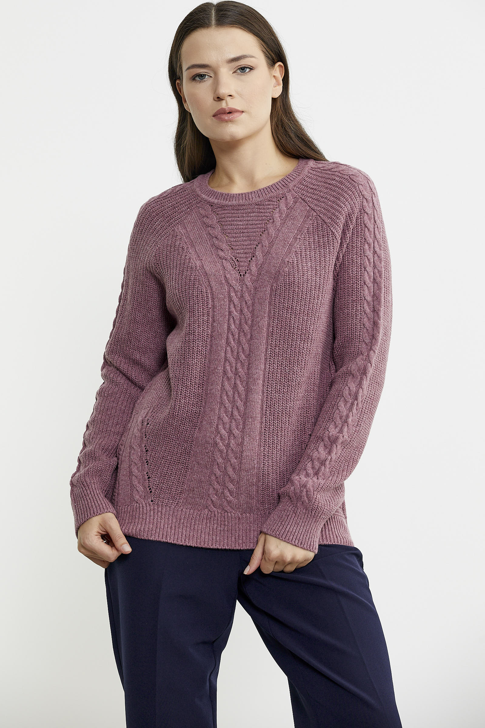 Salaş Motifli Yünlü Triko Kazak - Gül - Sementa