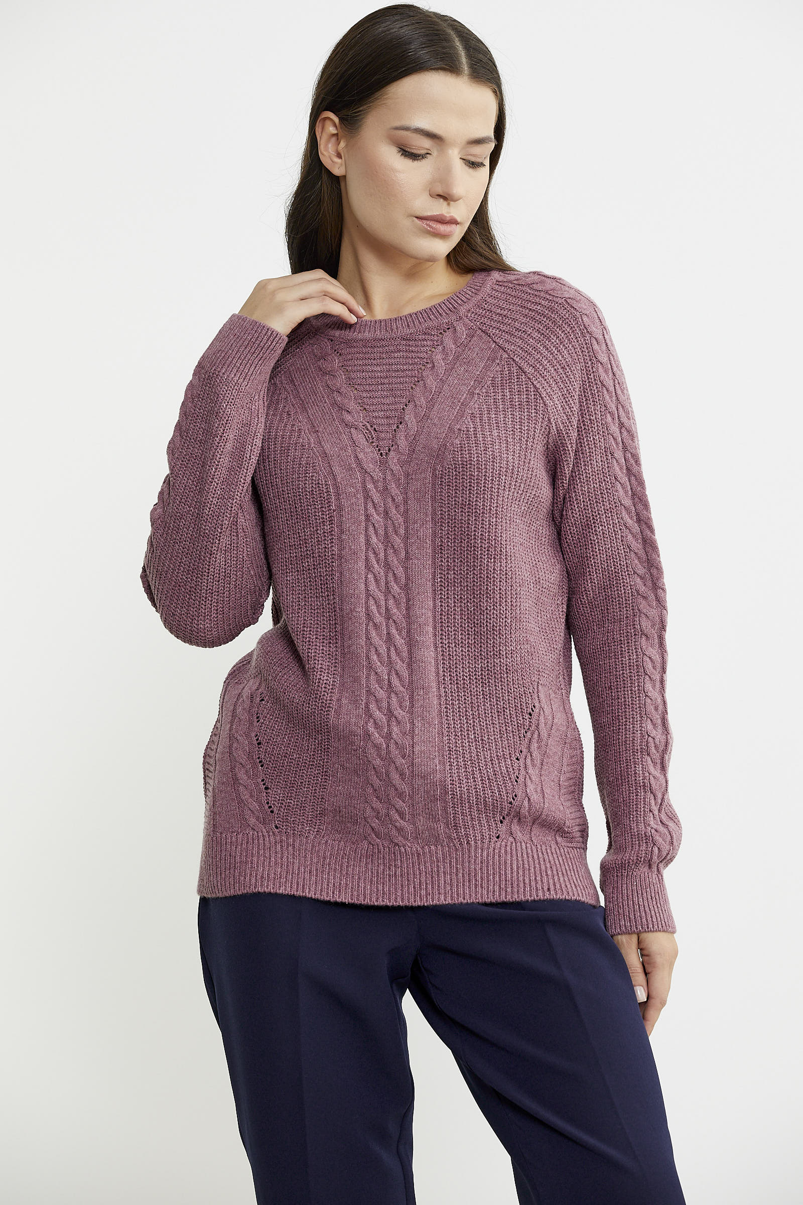 Salaş Motifli Yünlü Triko Kazak - Gül - Sementa