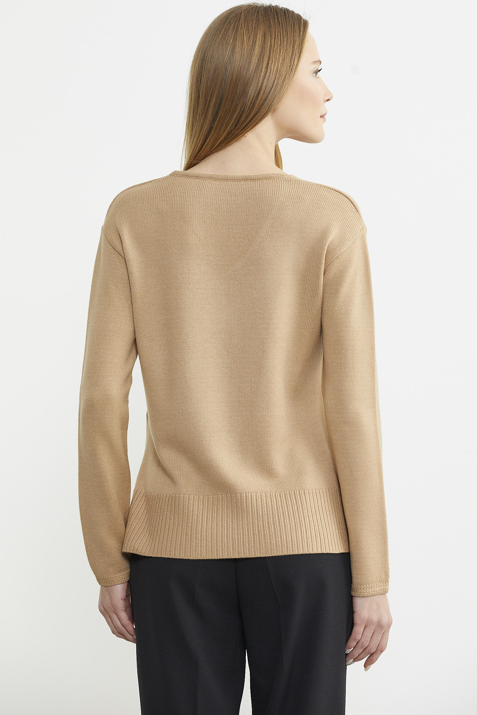 Salaş V Yaka Basic Triko Kazak - Kamel - Sementa