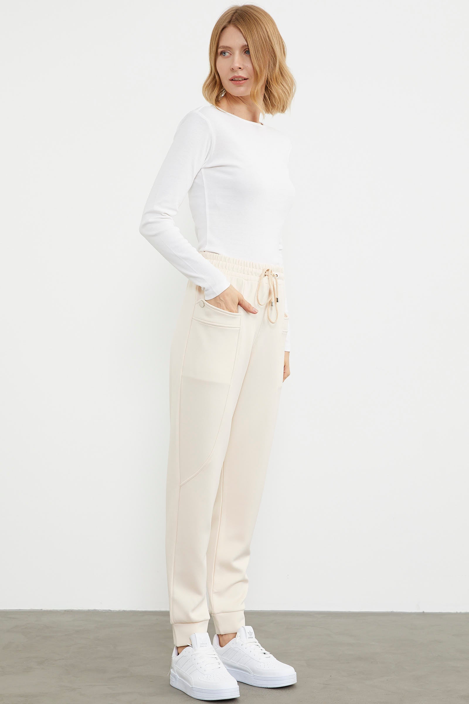 Scuba Kumaş Cepli Eşofman Altı - Açık Bej (2) Sementa