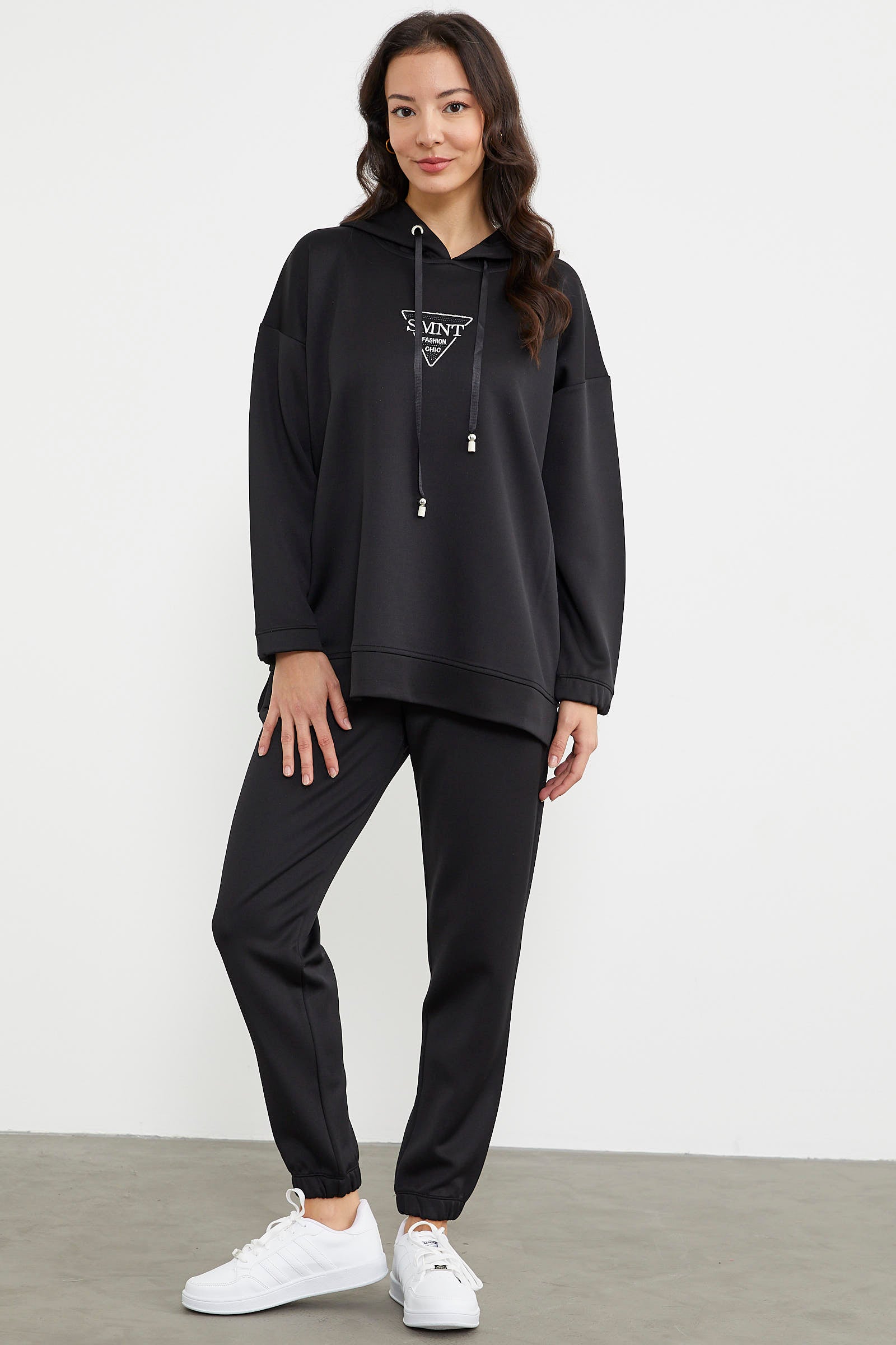 Scuba Oversize Nakışlı Eşofman Takım - Siyah (1) Sementa