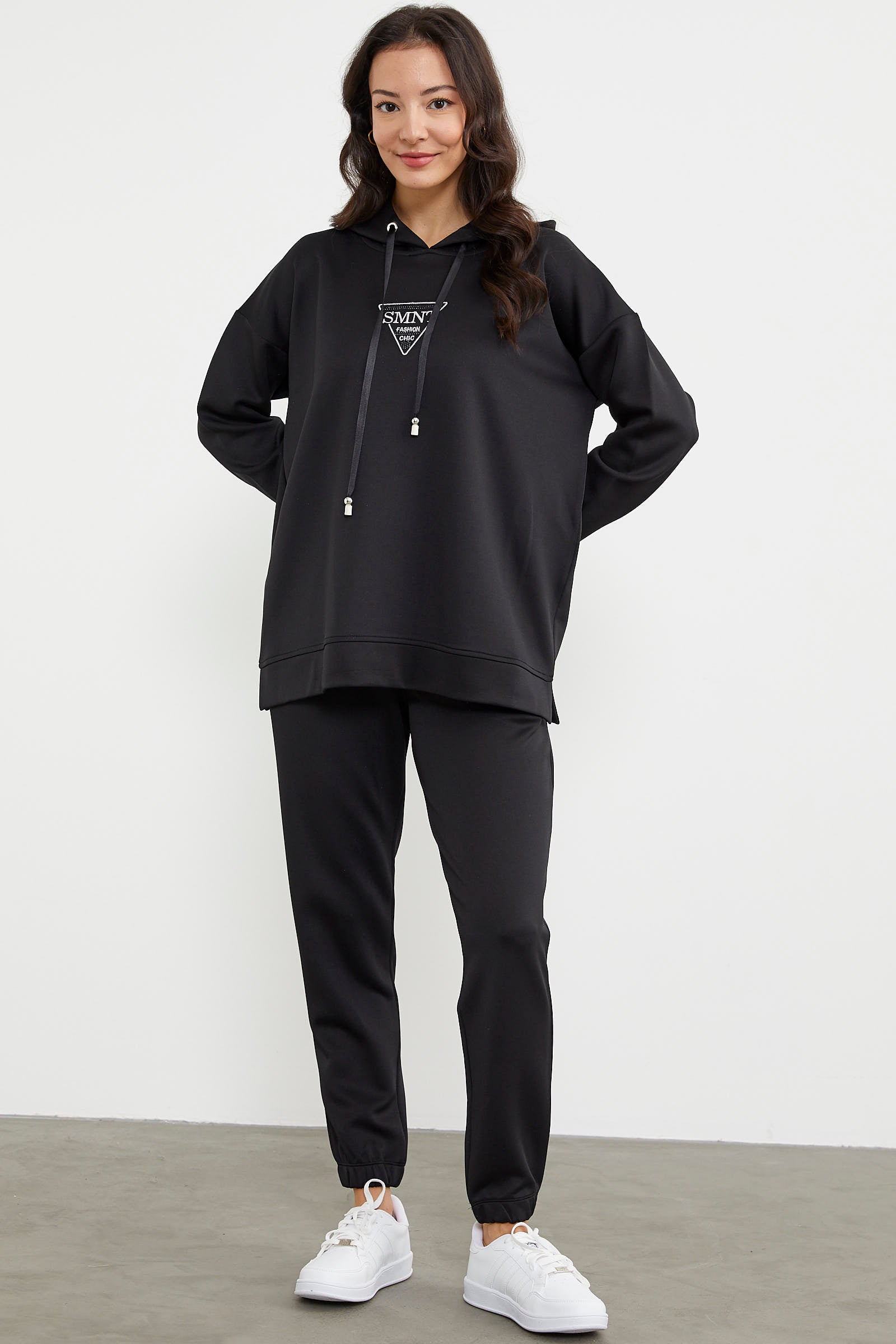 Scuba Oversize Nakışlı Eşofman Takım - Siyah (2) Sementa