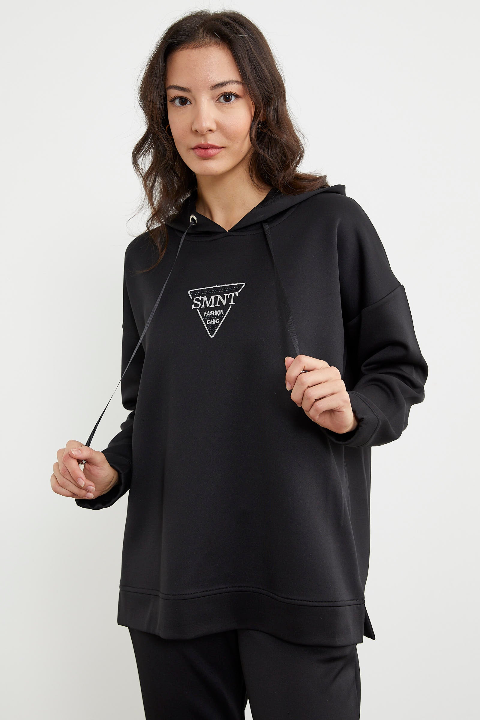 Scuba Oversize Nakışlı Eşofman Takım - Siyah (5) Sementa