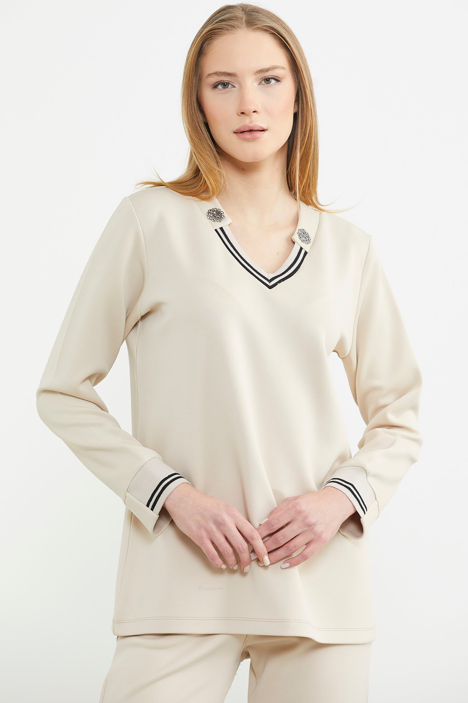 Scuba Yaka Detaylı Eşofman Takım - Bej - Sementa