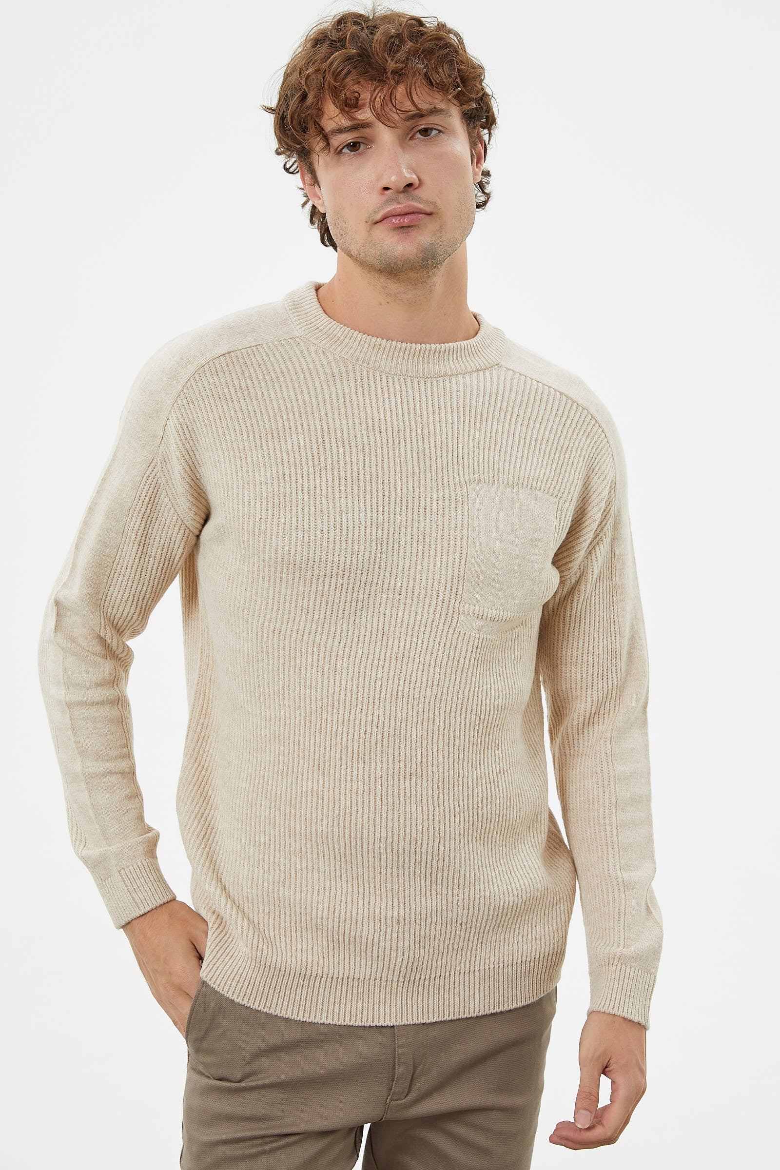 Selanik Örgü Basic Triko Kazak - Taş (2) Sementa