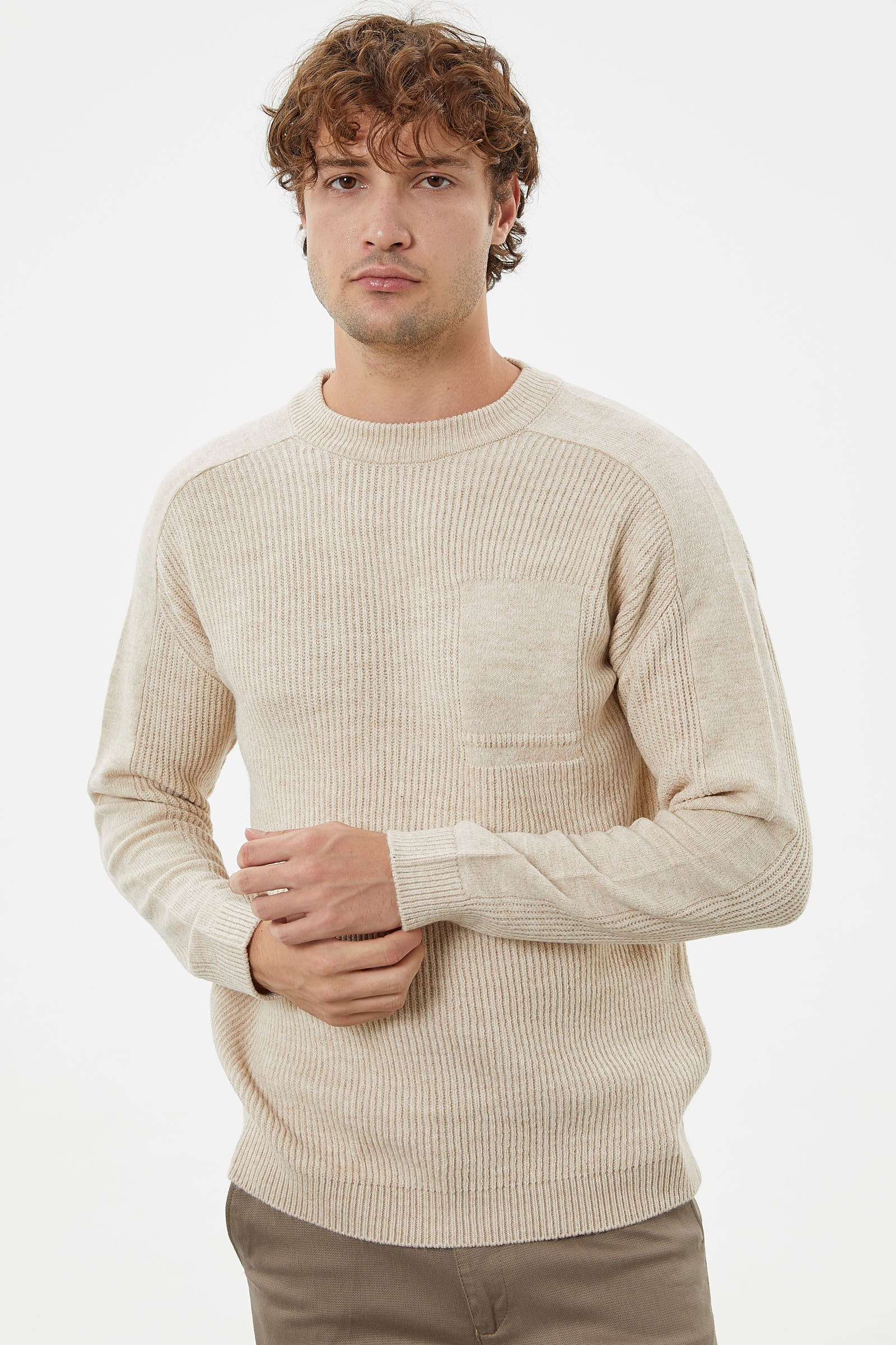 Selanik Örgü Basic Triko Kazak - Taş (3) Sementa