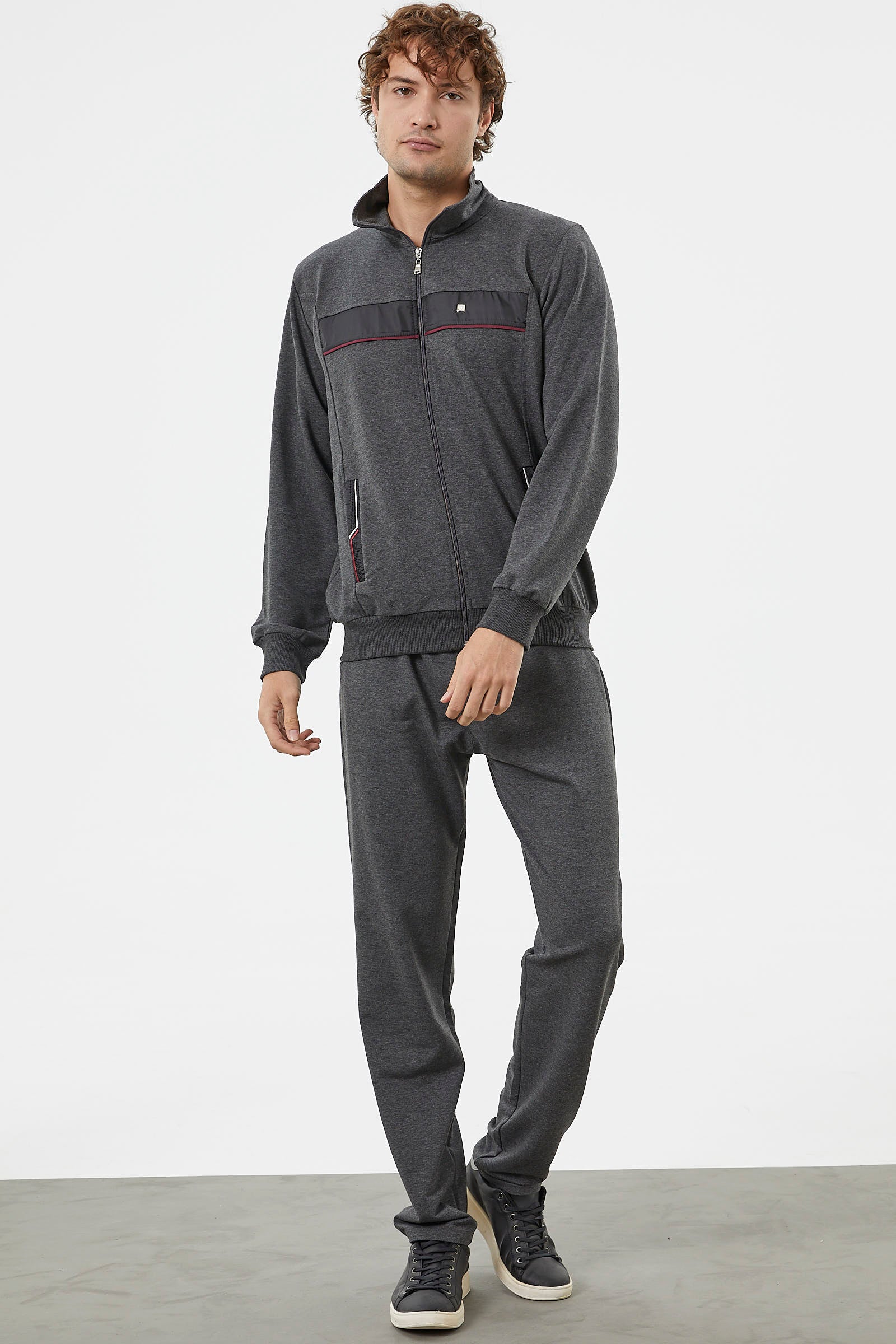 Şerit Detaylı Dik Yaka Eşofman Takım - Antrasit (2) Sementa