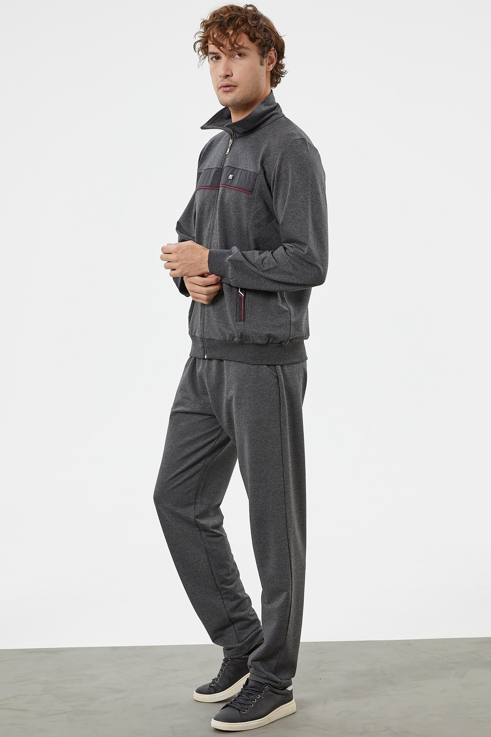 Şerit Detaylı Dik Yaka Eşofman Takım - Antrasit (4) Sementa