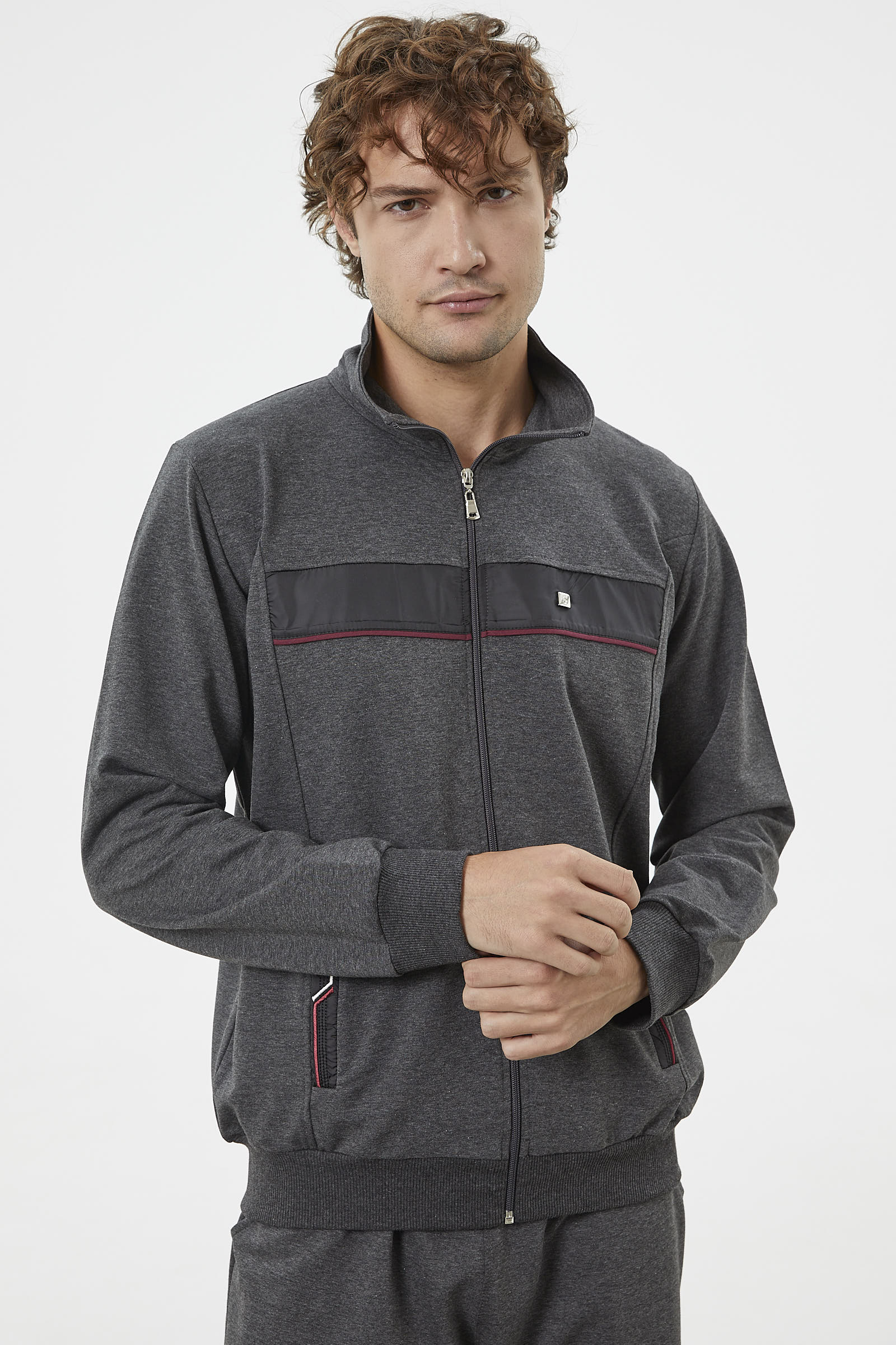 Şerit Detaylı Dik Yaka Eşofman Takım - Antrasit (3) Sementa