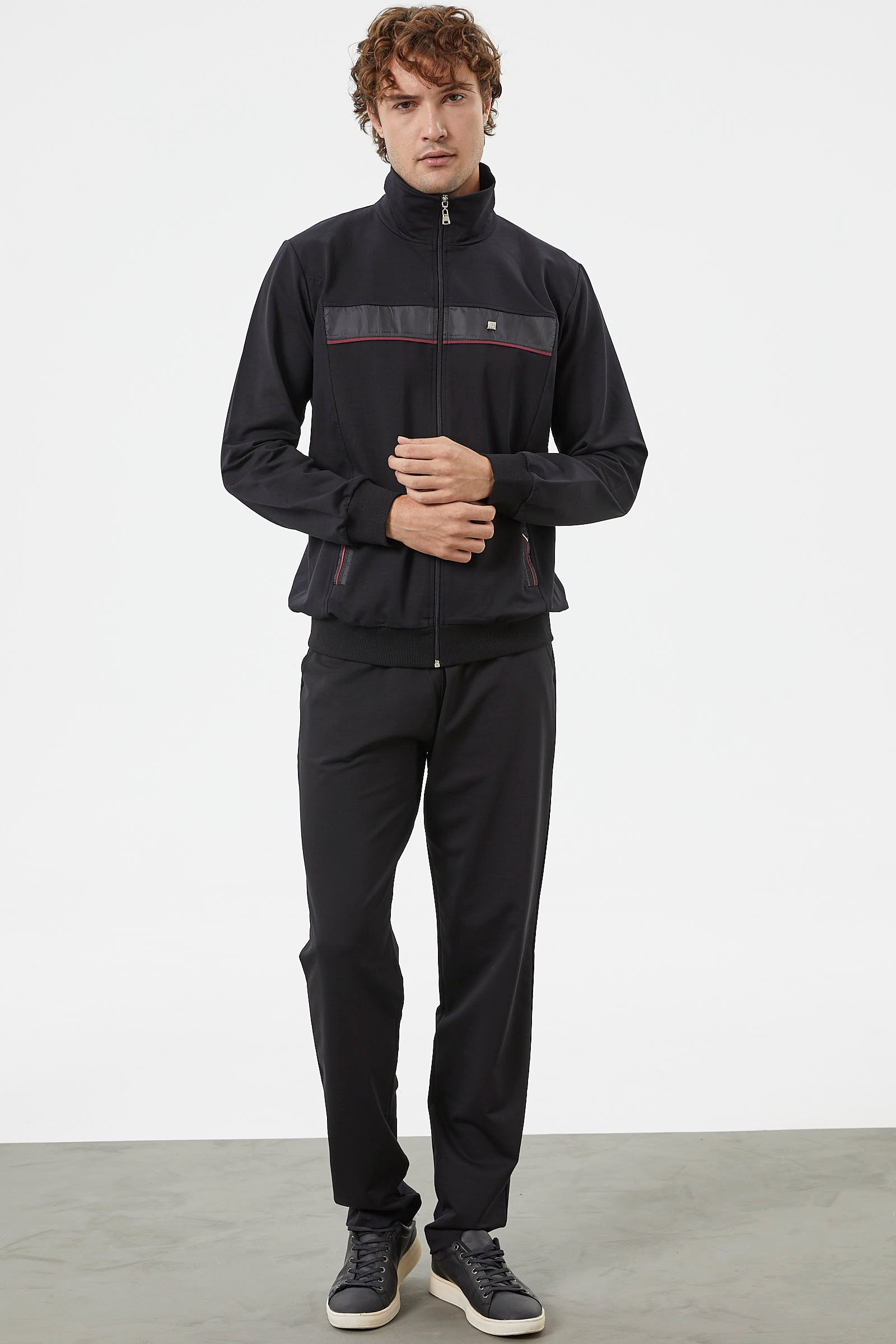 Şerit Detaylı Dik Yaka Eşofman Takım - Siyah (2) Sementa