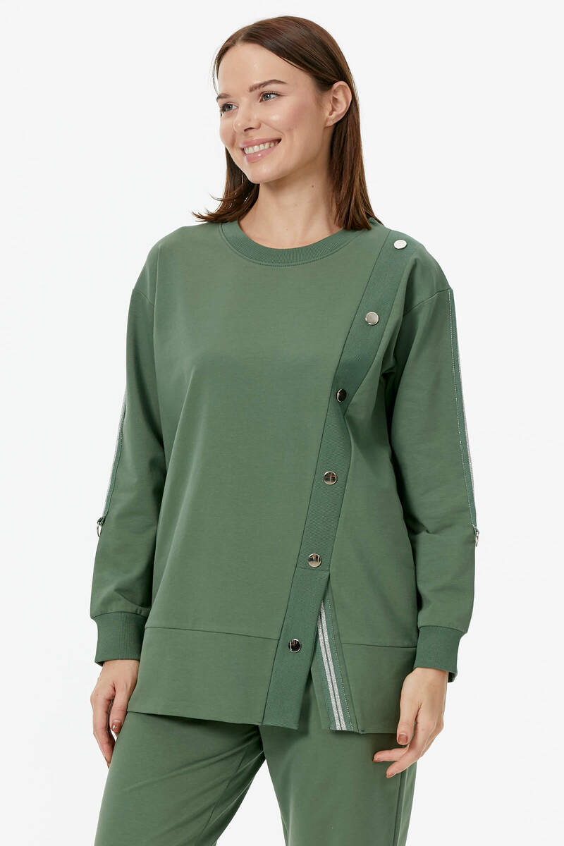 Sıfır Yaka Asimetrik Kapamalı Eşofman Takım - Yeşil (2) Sementa