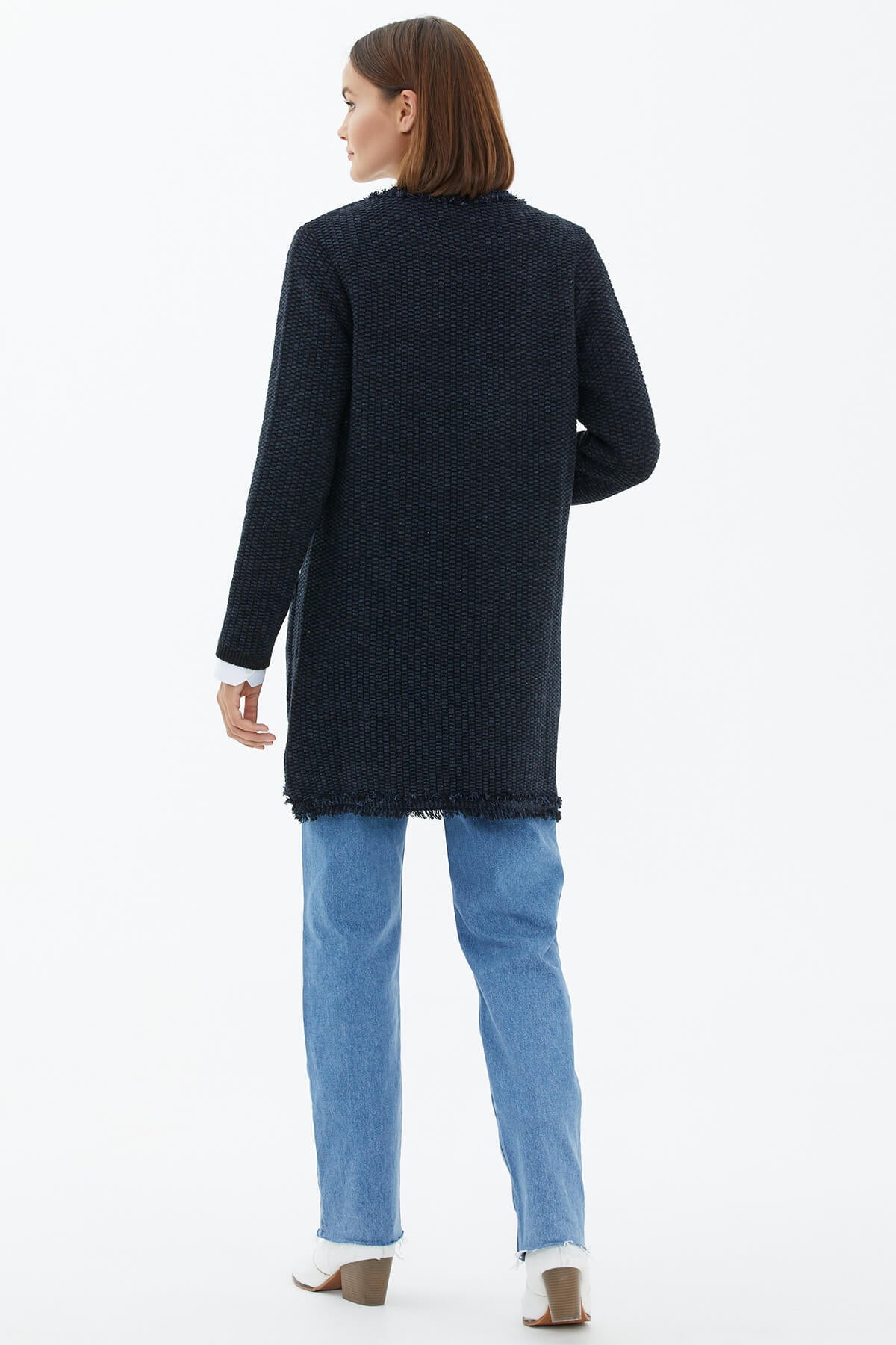 Sıfır Yaka Astarlı Triko Ceket - Lacivert - Siyah (4) Sementa