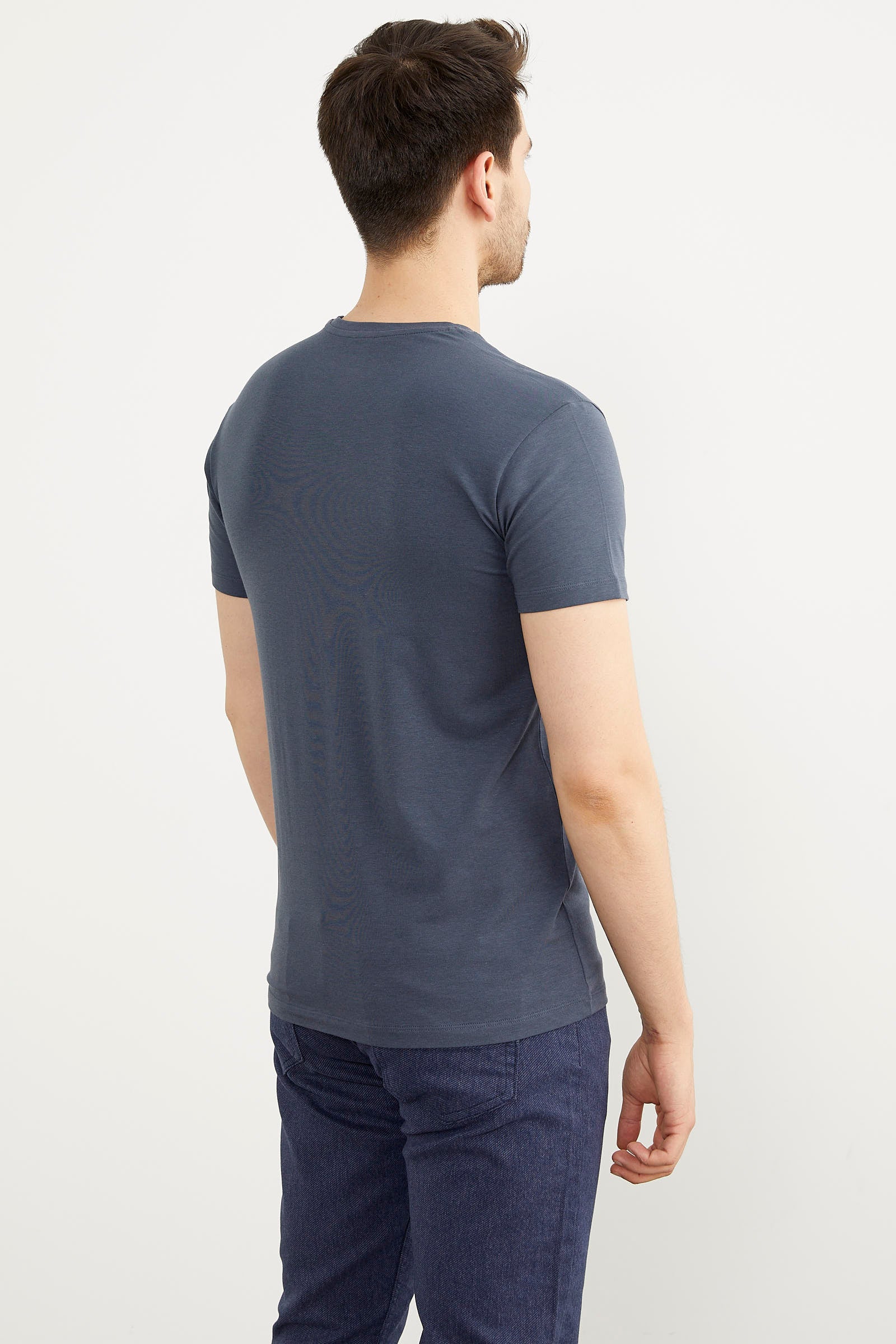 Sıfır Yaka Basic Tişört - Füme (4) Sementa