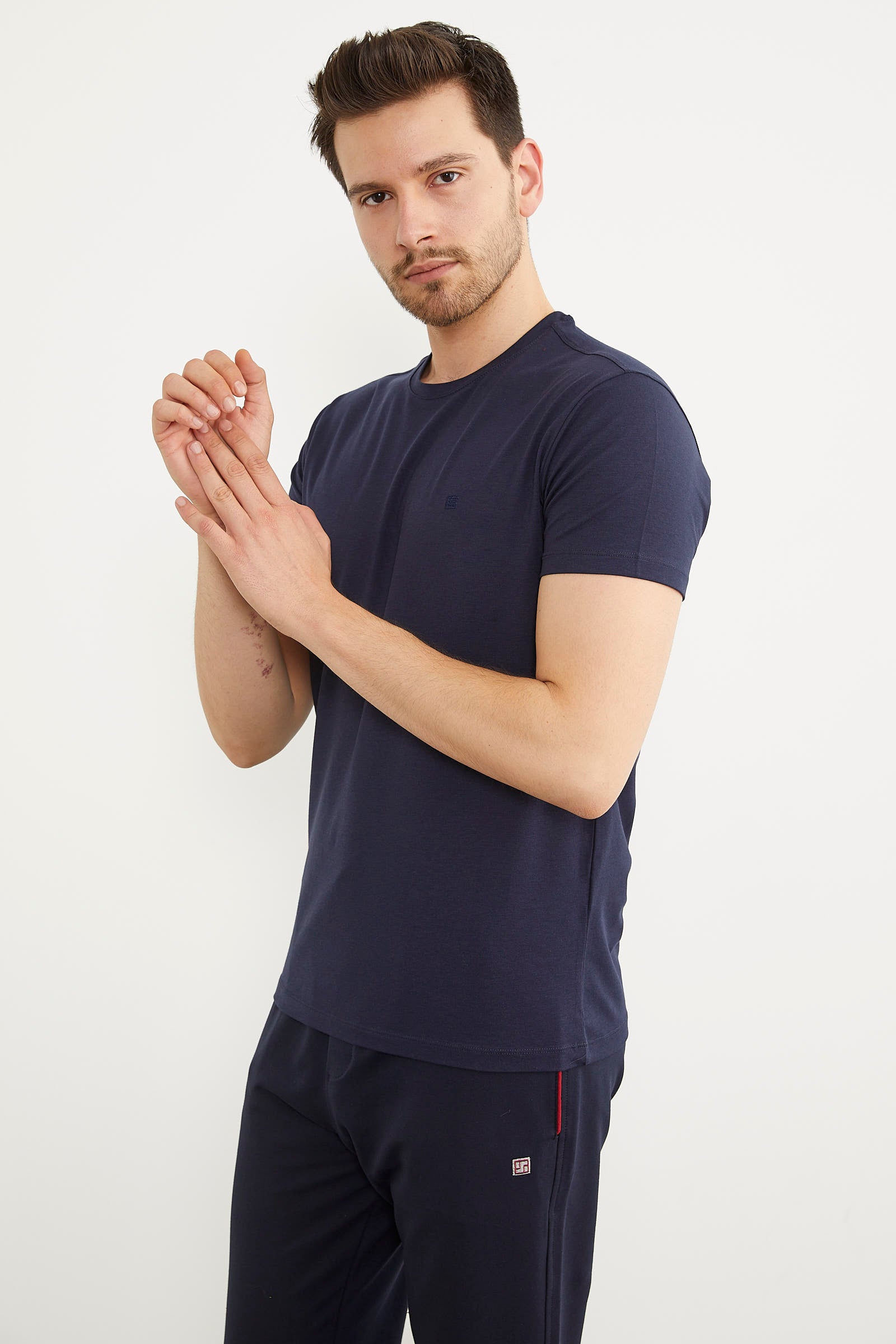 Sıfır Yaka Basic Tişört - Lacivert (2) Sementa