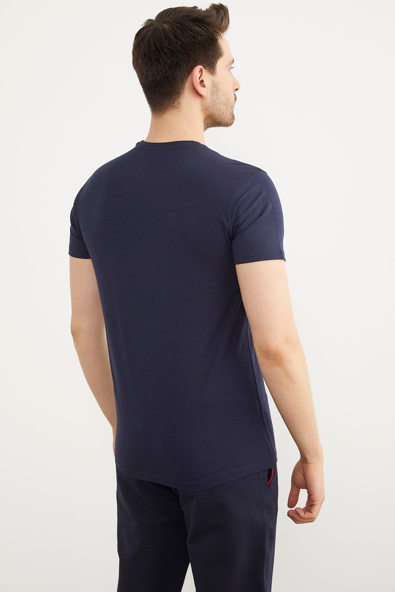 Sıfır Yaka Basic Tişört - Lacivert (5) Sementa