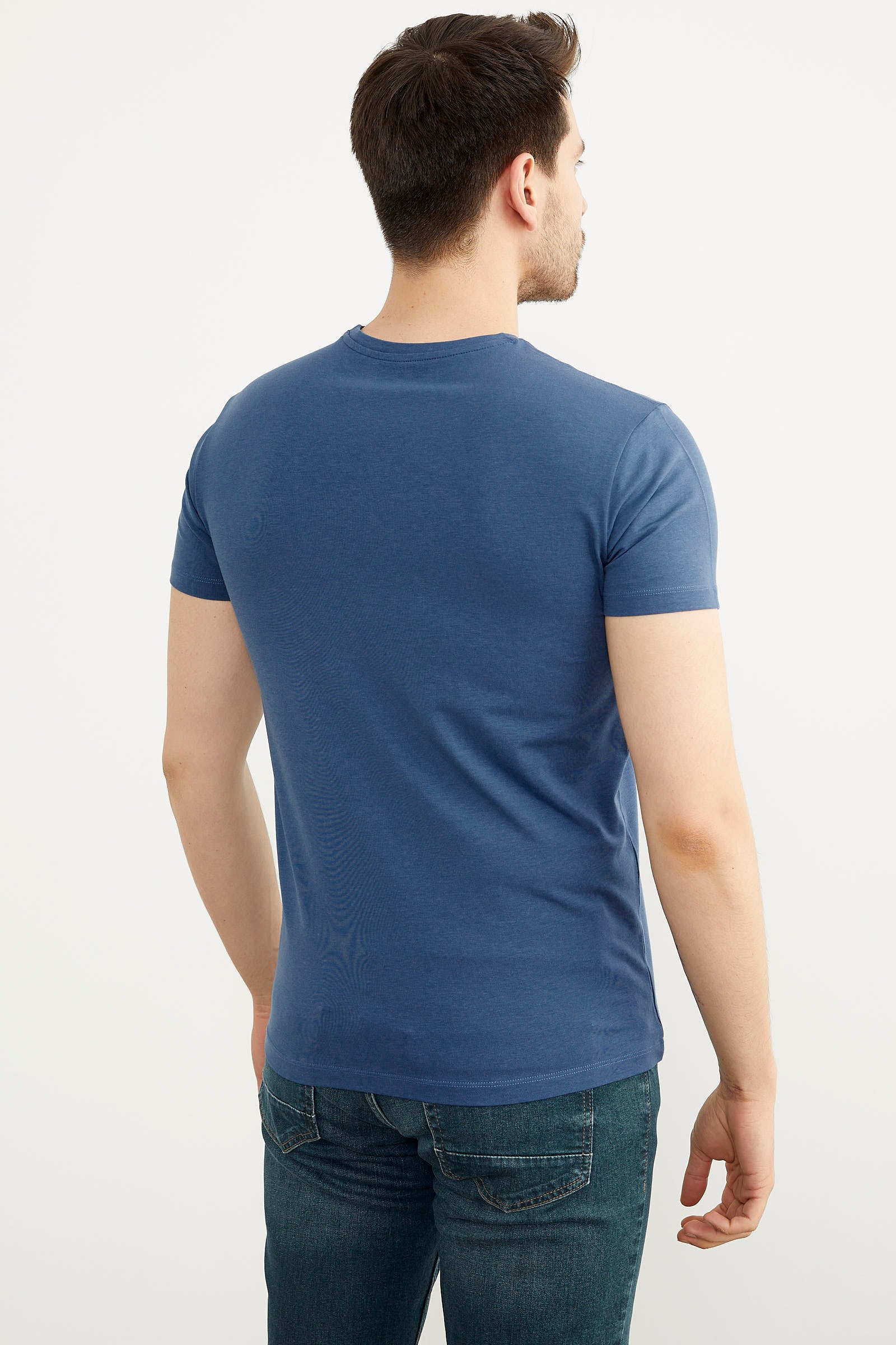 Sıfır Yaka Basic Tişört - Mavi (4) Sementa
