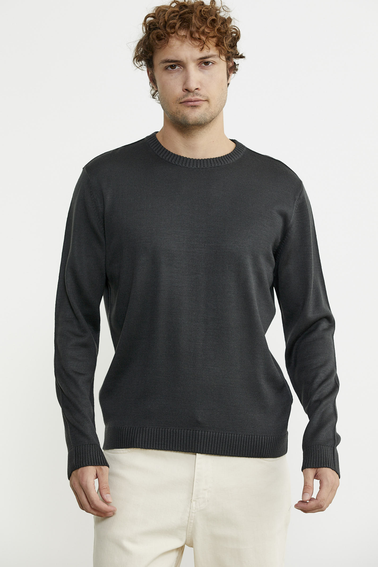 Sıfır Yaka Basic Triko Kazak - Antrasit - Sementa