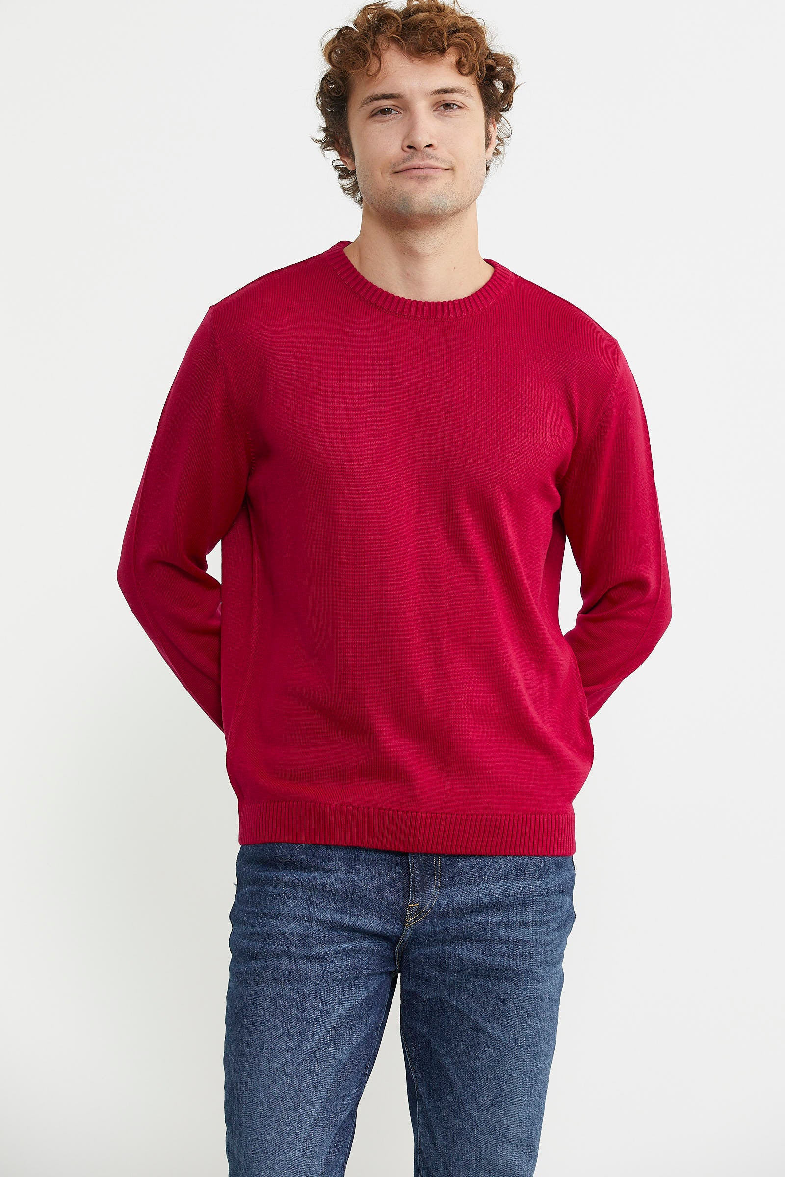 Sıfır Yaka Basic Triko Kazak - Kırmızı - Sementa