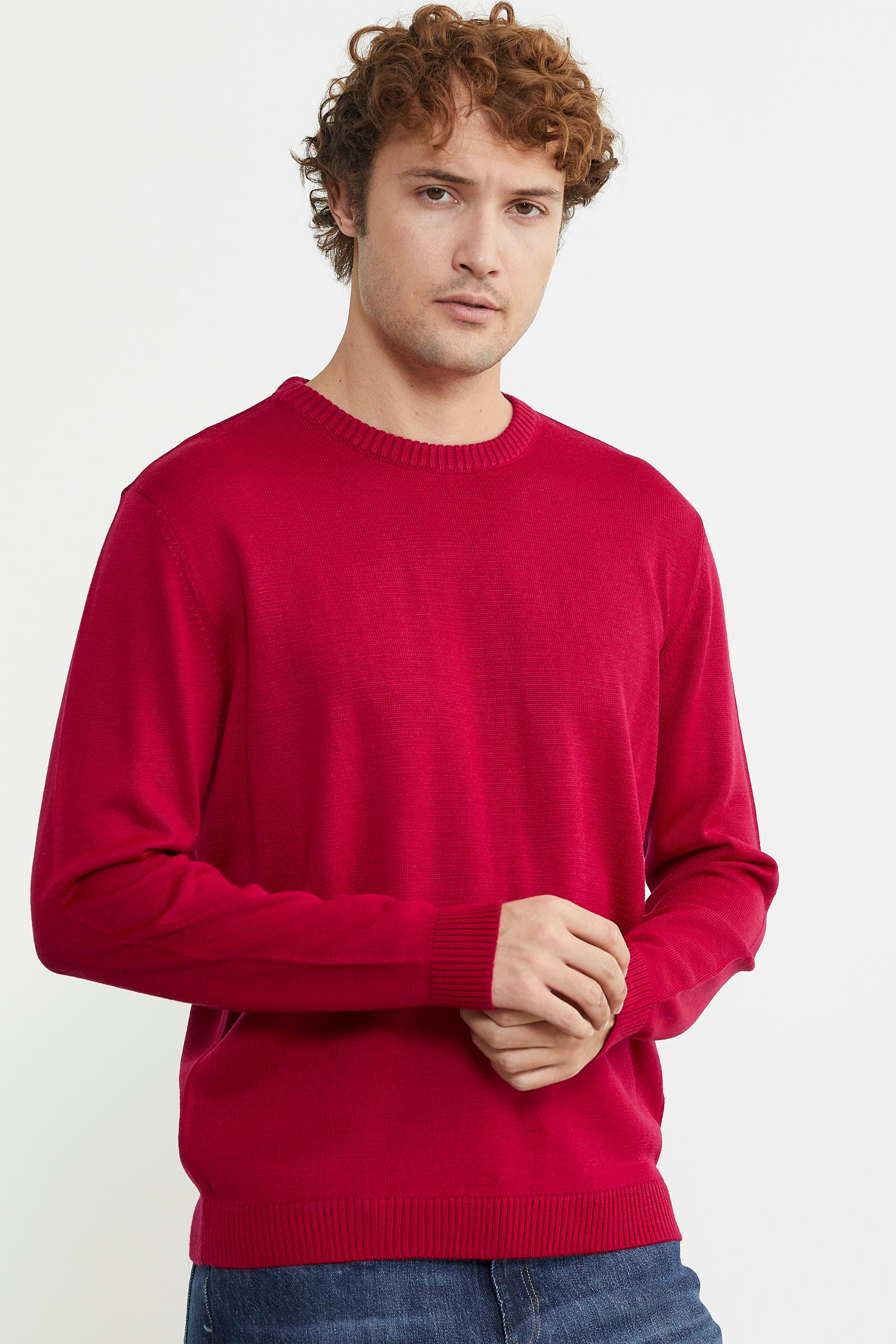 Sıfır Yaka Basic Triko Kazak - Kırmızı - Sementa