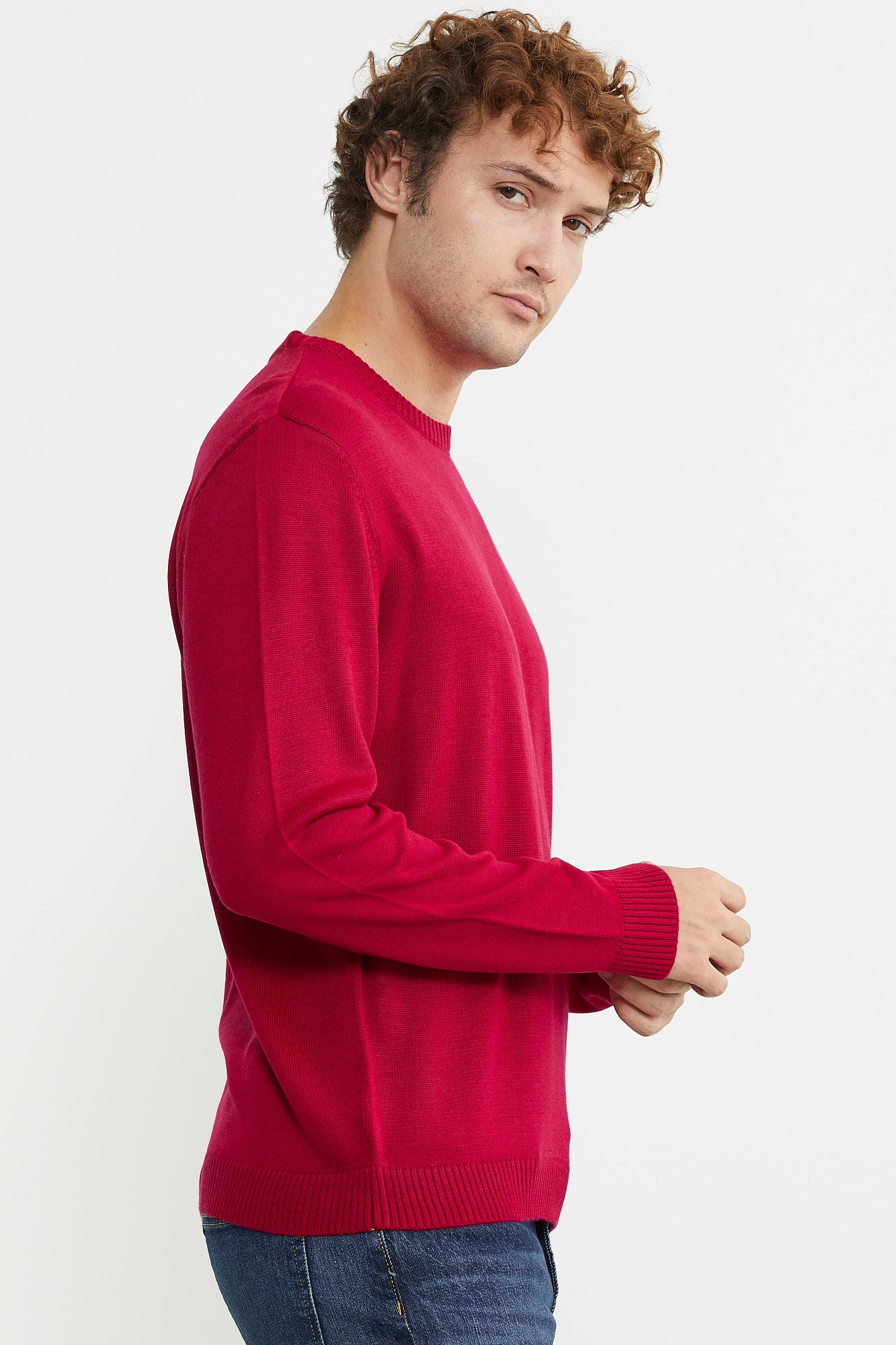 Sıfır Yaka Basic Triko Kazak - Kırmızı - Sementa